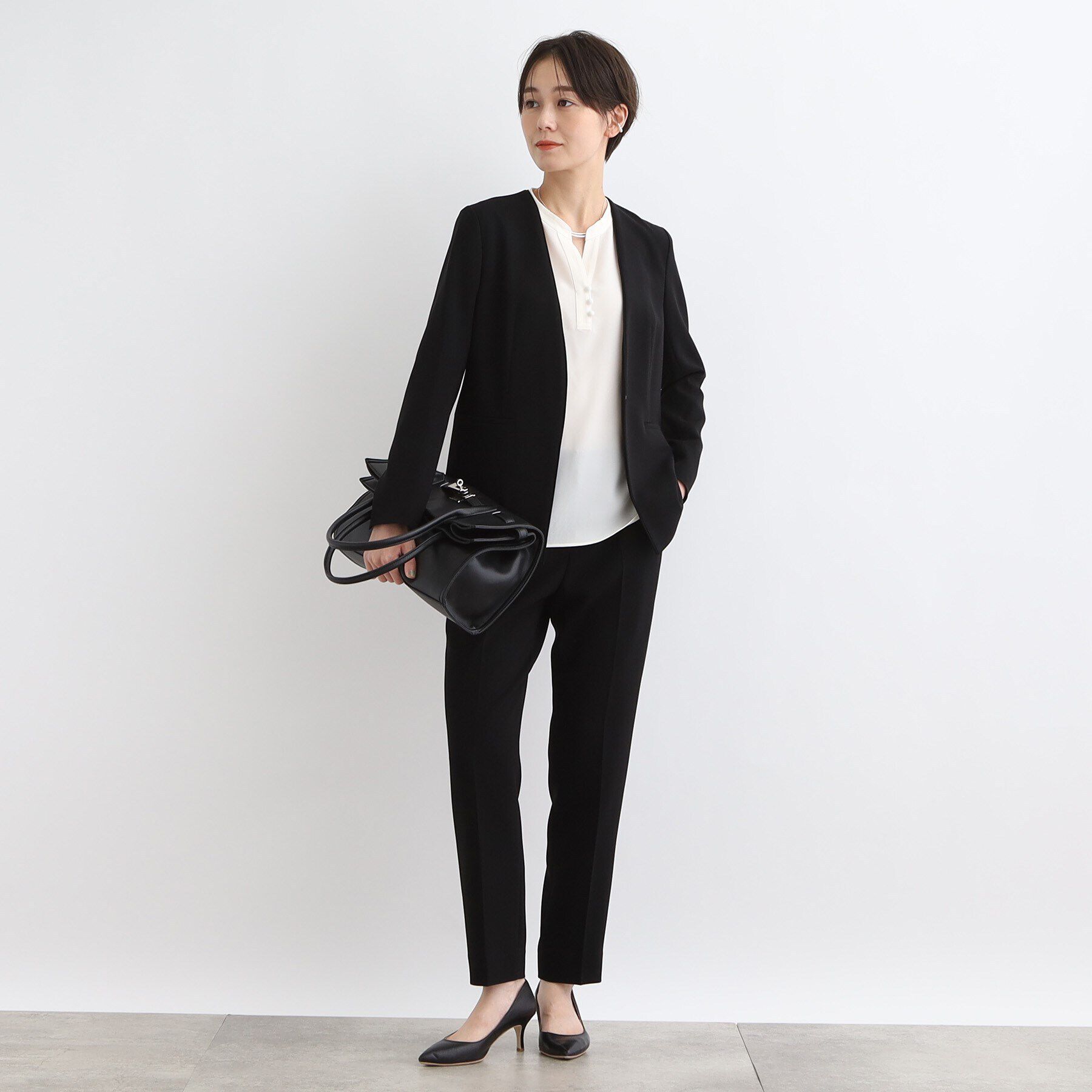 INDIVI「【洗える／日本製／定番スーツ】トリアセテート混ストレッチノーカラージャケット」|スーツ|