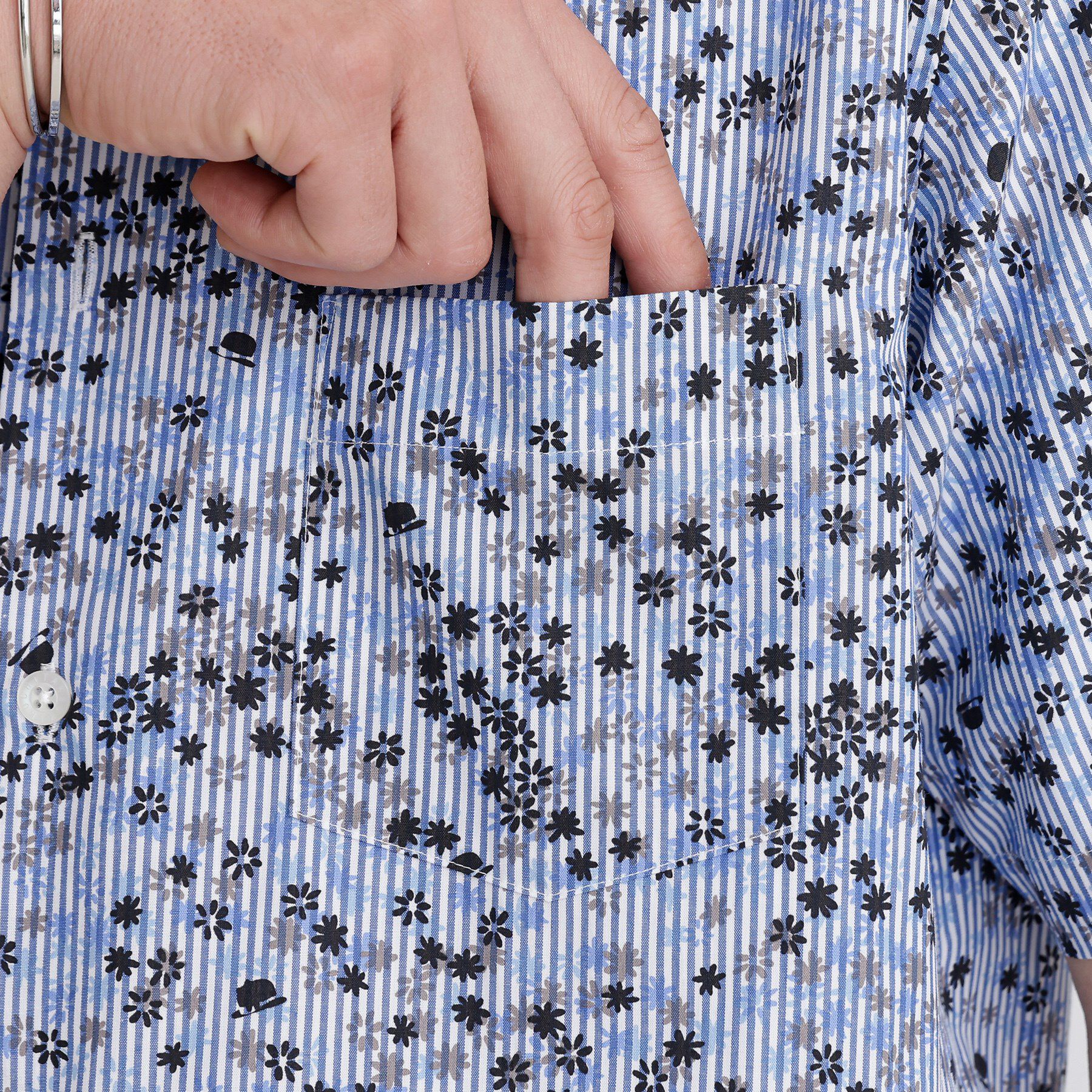 TAKEO KIKUCHI「ストライプ小花プリント 半袖シャツ」|シャツ・ブラウス|