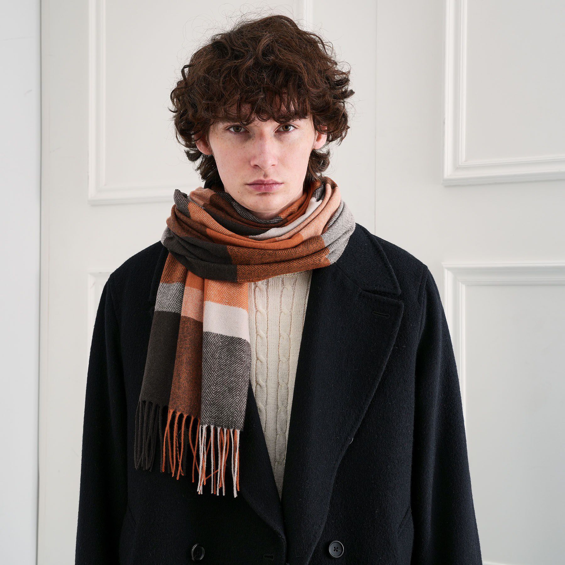 TAKEO KIKUCHI「【洗えるウールカシミヤ】 変形ブロックチェックマフラー」|ストール|
