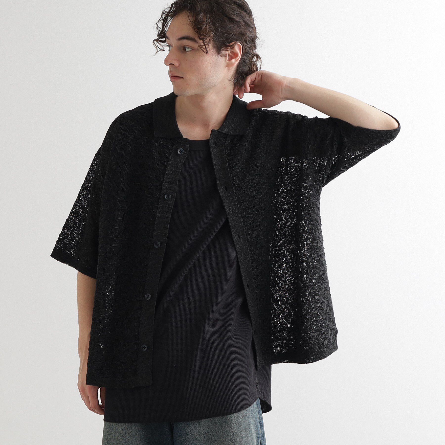 tk.TAKEO KIKUCHI「ニットポロカーディガン」|カーディガン|ブラック(019)