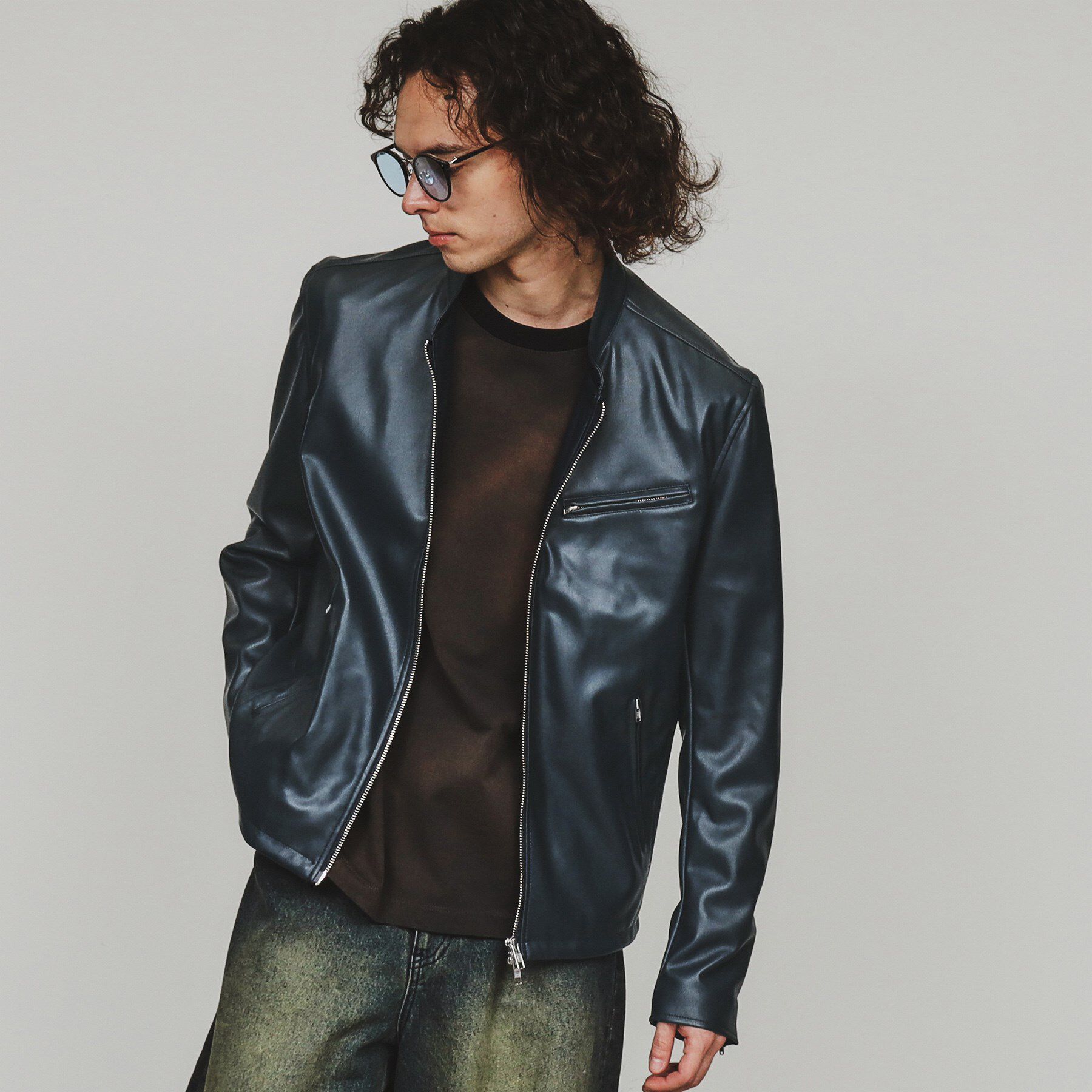 tk.TAKEO KIKUCHI「シングルライダースジャケット」|ライダースジャケット|ブルー(092)