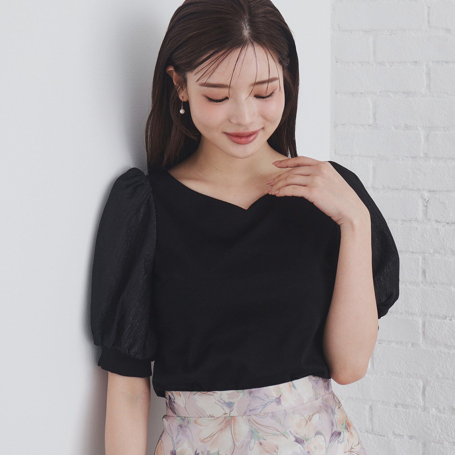 index「シアースリーブハートネックトップス【洗濯機洗い可】」|Tシャツ・カットソー|