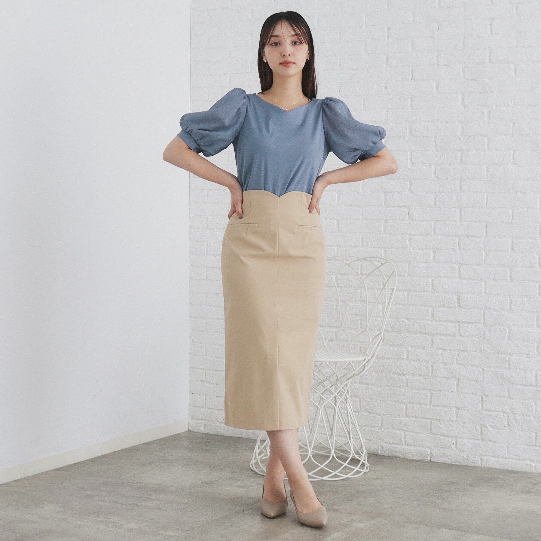 index「シアースリーブハートネックトップス【洗濯機洗い可】」|Tシャツ・カットソー|