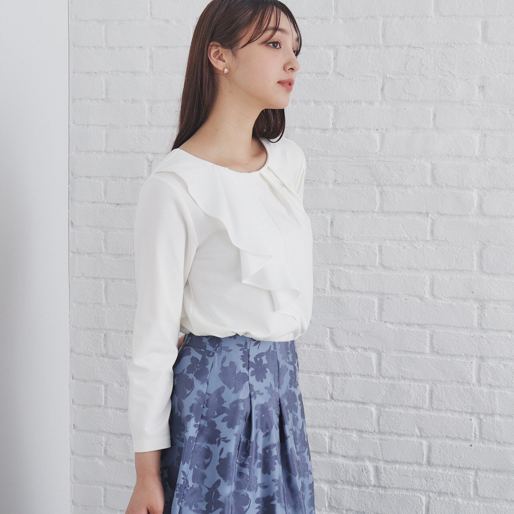 index「ストレッチポンチアシメフリルトップス【洗濯機可】」|Tシャツ・カットソー|