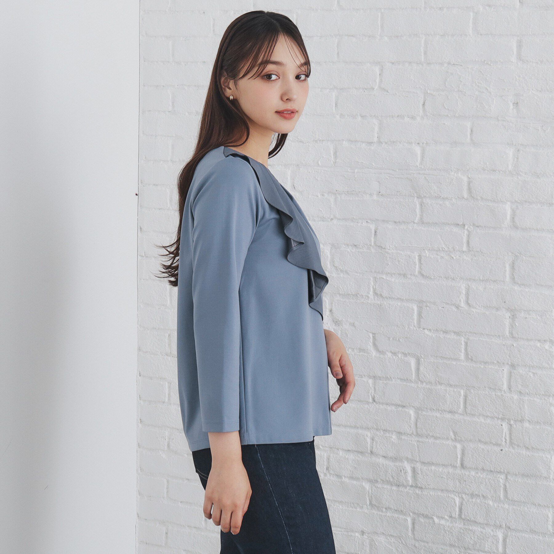 index「ストレッチポンチアシメフリルトップス【洗濯機可】」|Tシャツ・カットソー|