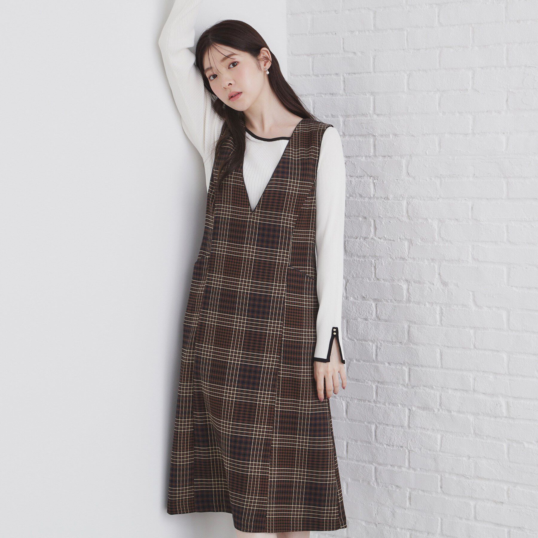 index「チェックジャンスカワンピース【洗濯機洗い可/イージーアイロン】」|ワンピース|ブラウン(244)
