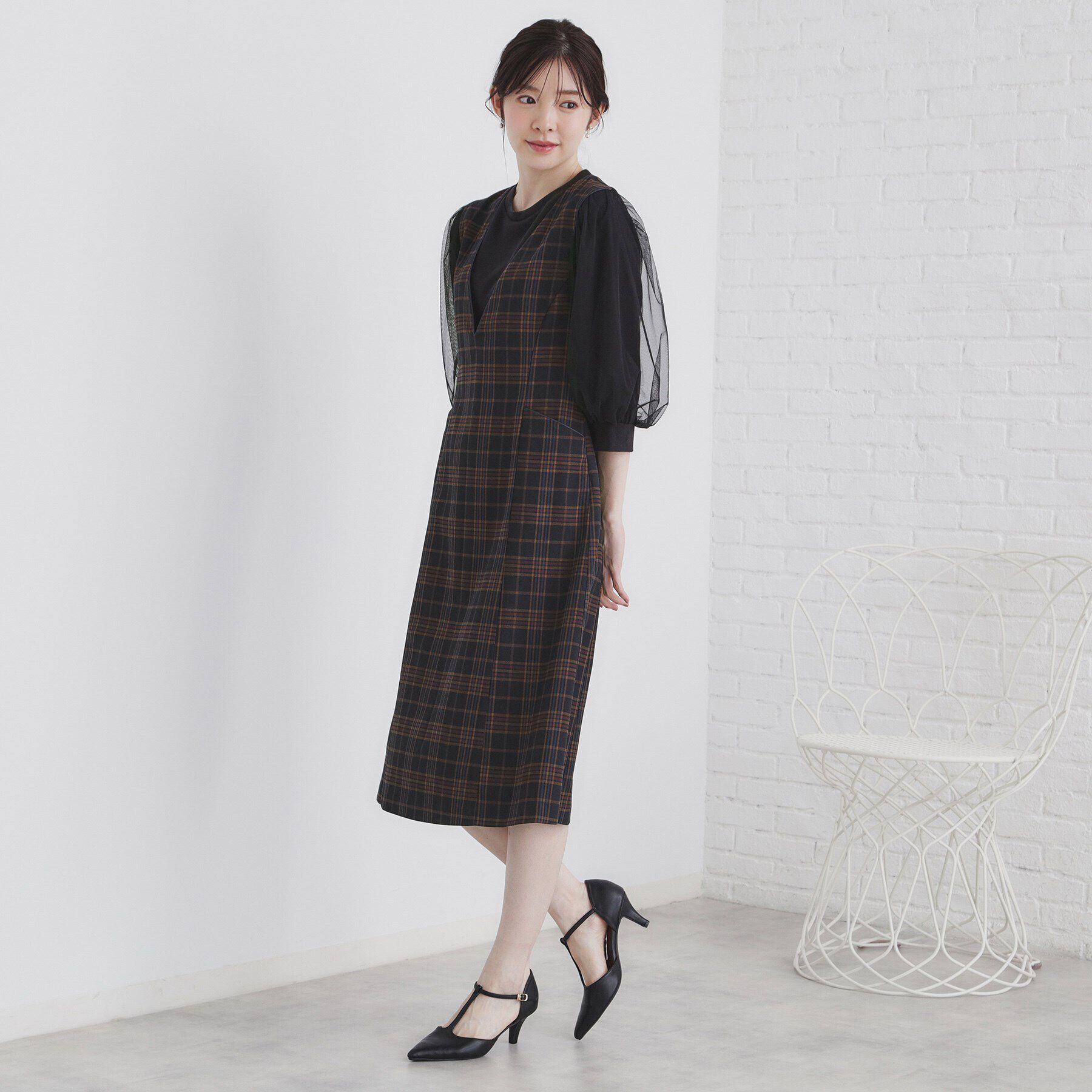 index「チェックジャンスカワンピース【洗濯機洗い可/イージーアイロン】」|ワンピース|