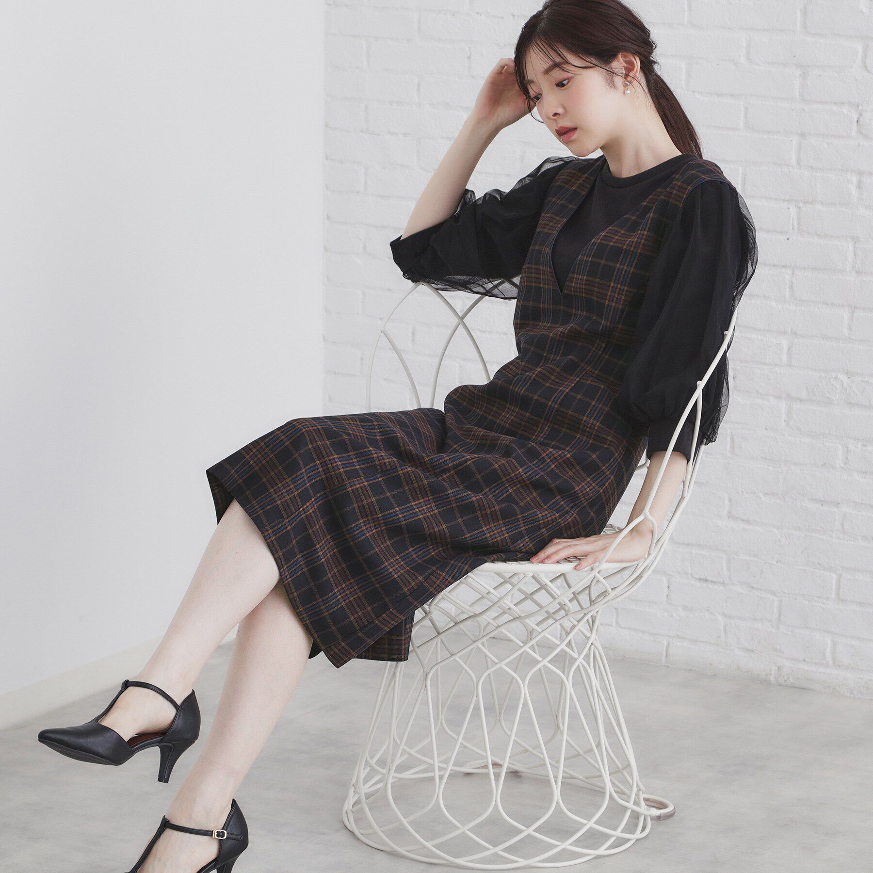 index「チェックジャンスカワンピース【洗濯機洗い可/イージーアイロン】」|ワンピース|