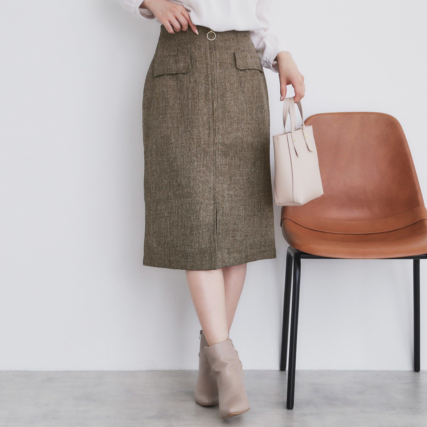 index「ツイード調ジップタイトスカート【洗濯機洗い可/防シワ】」|スカート|