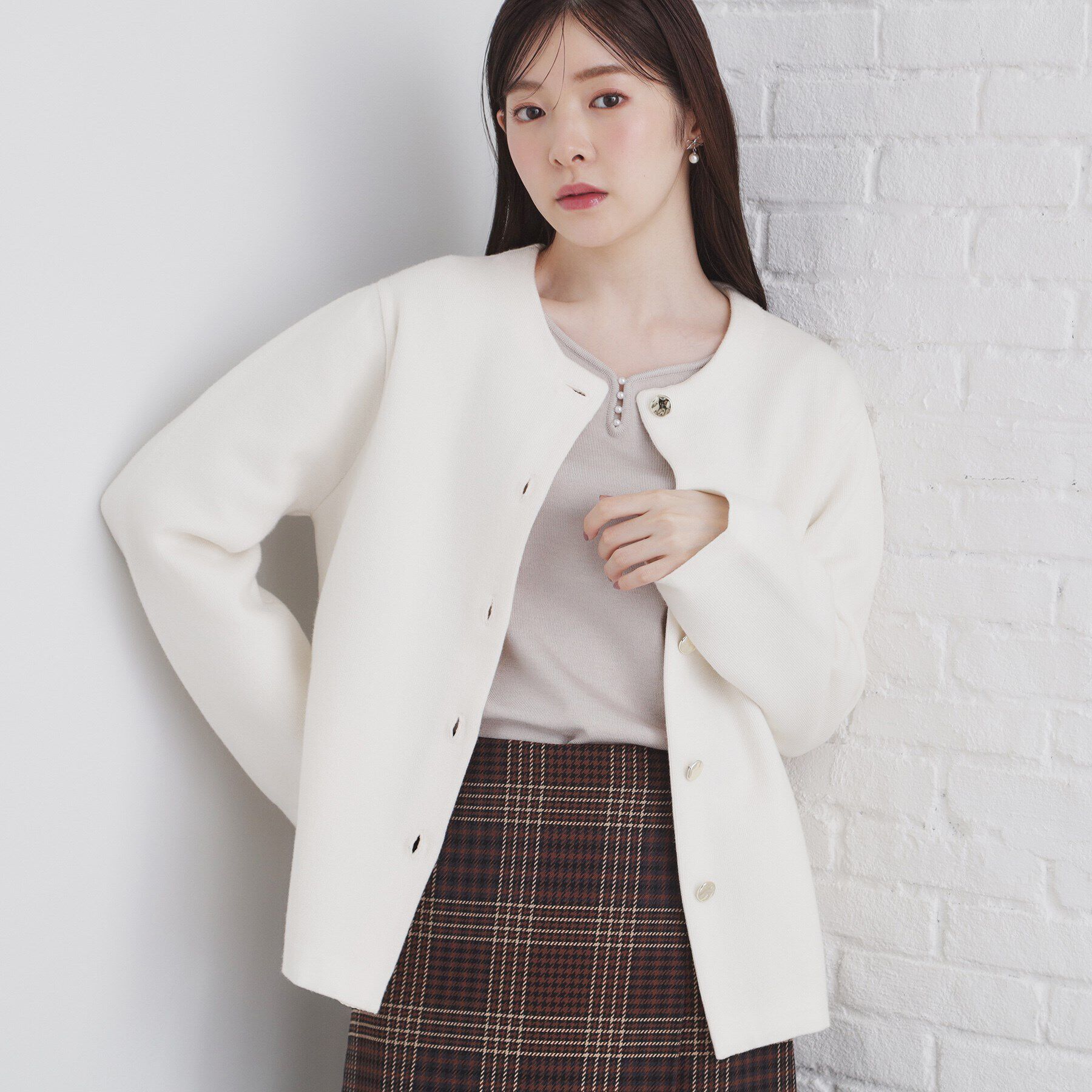 index「ノーカラーコーディガン【洗濯機洗い可】」|カーディガン|