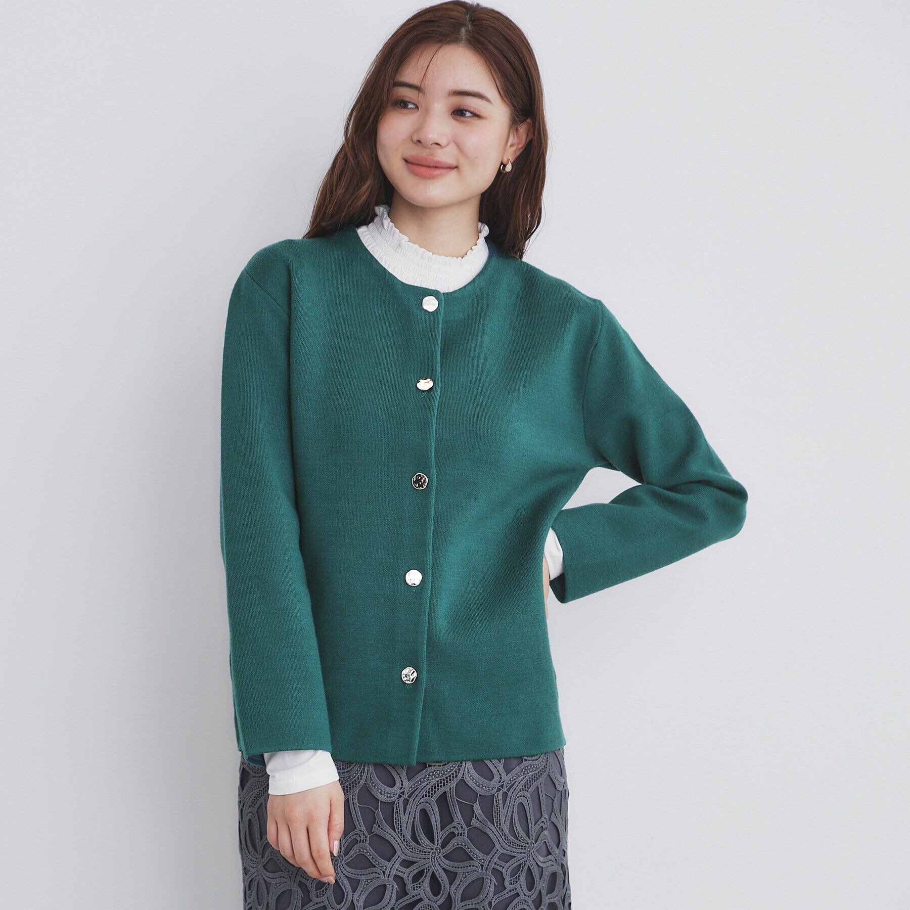 index「ノーカラーコーディガン【洗濯機洗い可】」|カーディガン|