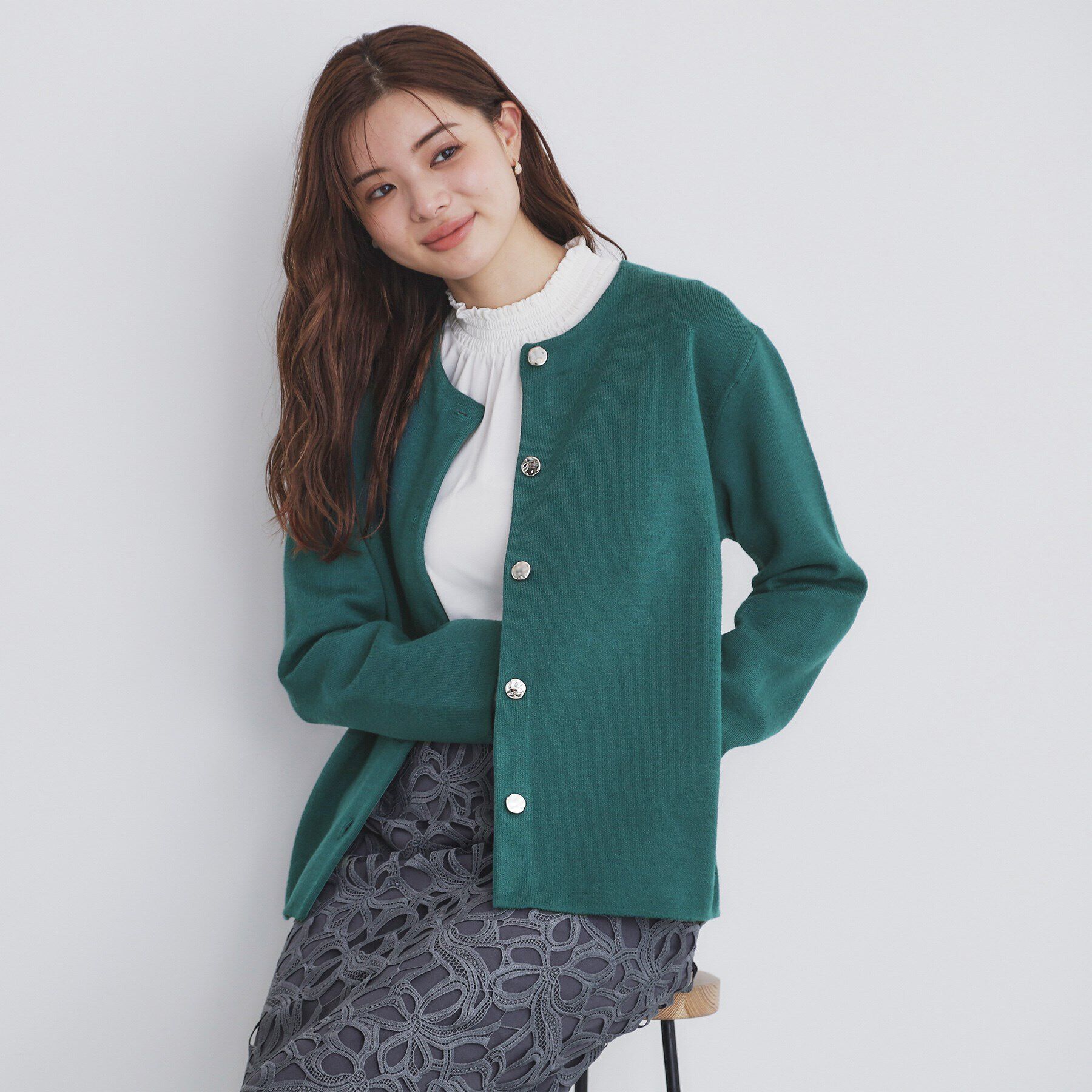 index「ノーカラーコーディガン【洗濯機洗い可】」|カーディガン|