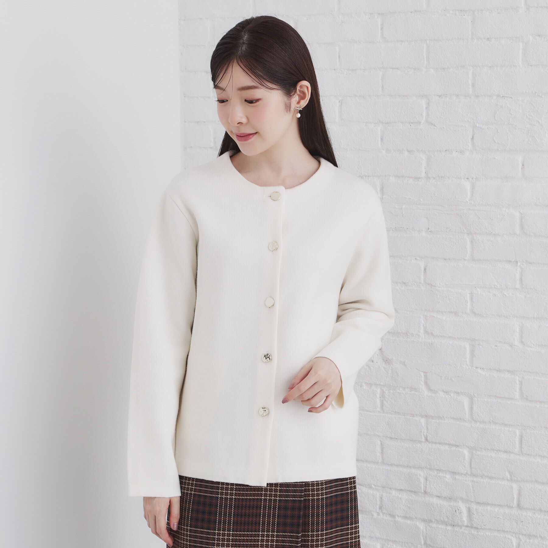 index「ノーカラーコーディガン【洗濯機洗い可】」|カーディガン|