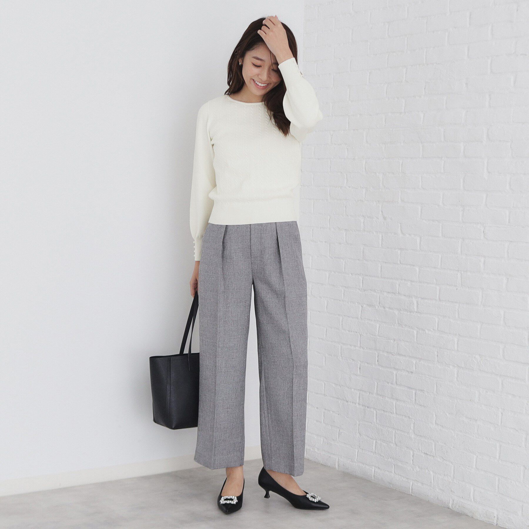 index「ミニケーブルクルーネックニット【洗濯機洗い可】」|ニット・セーター|