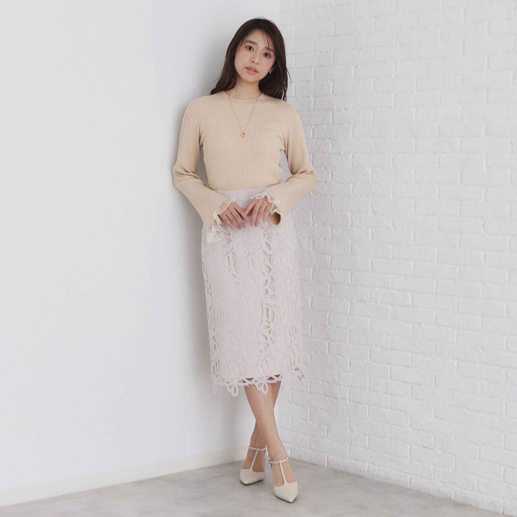 index「ハイネックラメフレアスリーブレースニット【洗濯機洗い可】」|ニット・セーター|