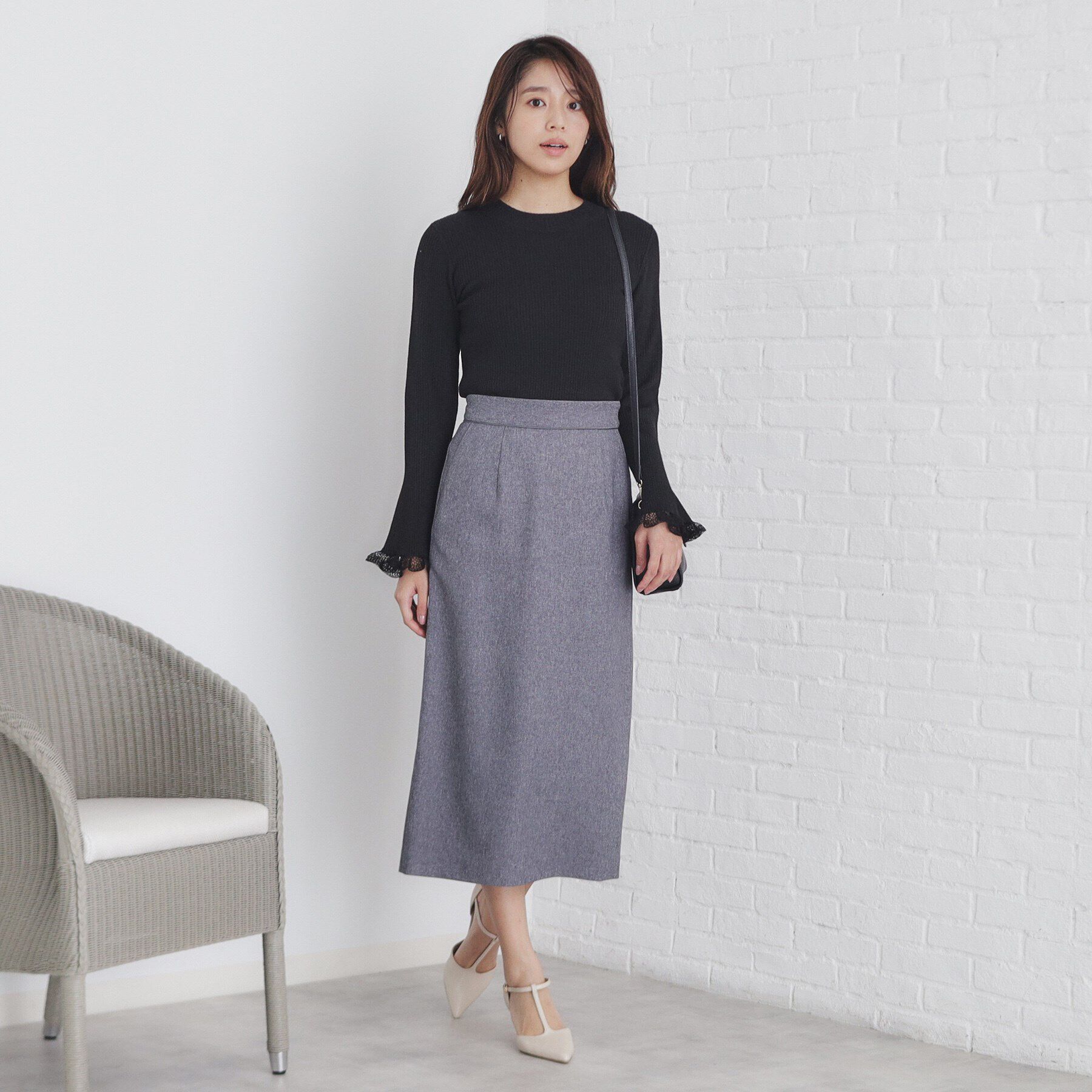 index「ハイネックラメフレアスリーブレースニット【洗濯機洗い可】」|ニット・セーター|