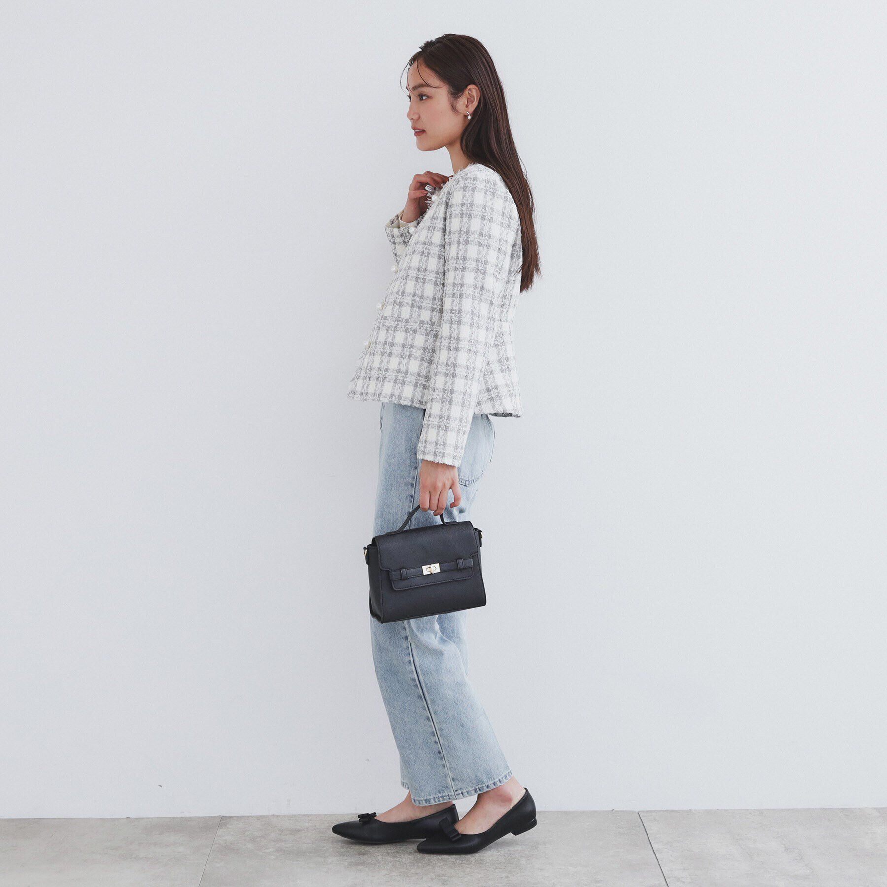 index「チェックツイードノーカラーコート/セットアップ対応【洗える】」|ノーカラーコート|