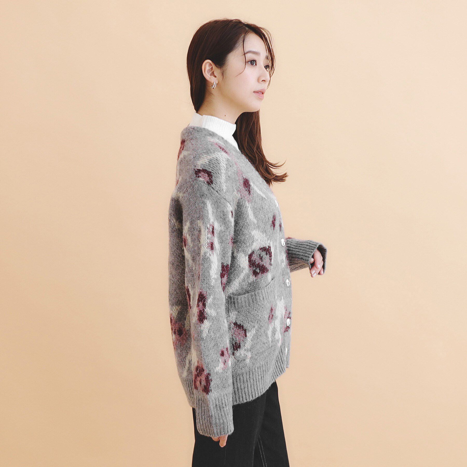 index「フラワージャカード起毛カーディガン【洗濯機洗い可】」|カーディガン|