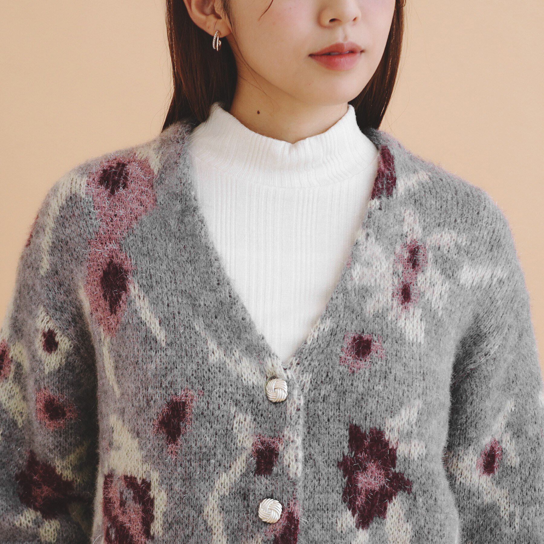 index「フラワージャカード起毛カーディガン【洗濯機洗い可】」|カーディガン|