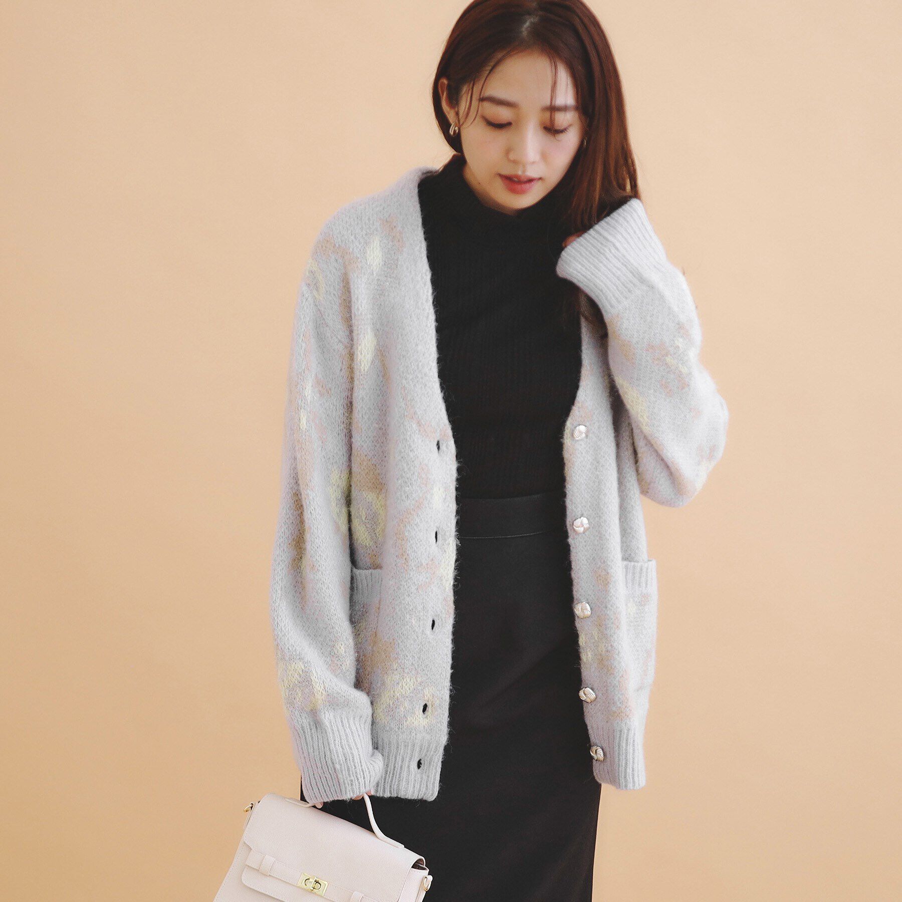 index「フラワージャカード起毛カーディガン【洗濯機洗い可】」|カーディガン|