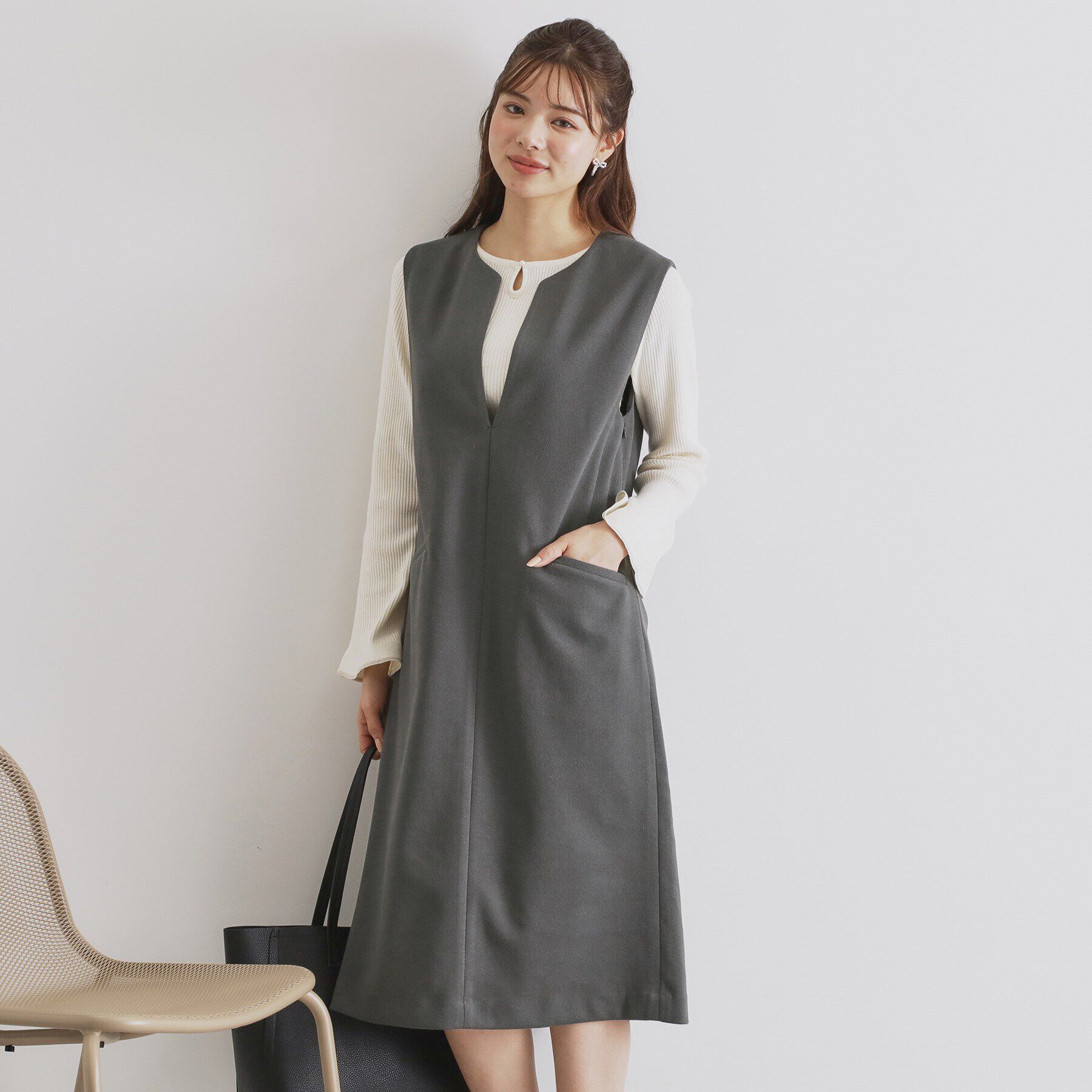 index「スリットネックジャンパースカート【洗濯機洗い可/イージーアイロン】」|ワンピース|