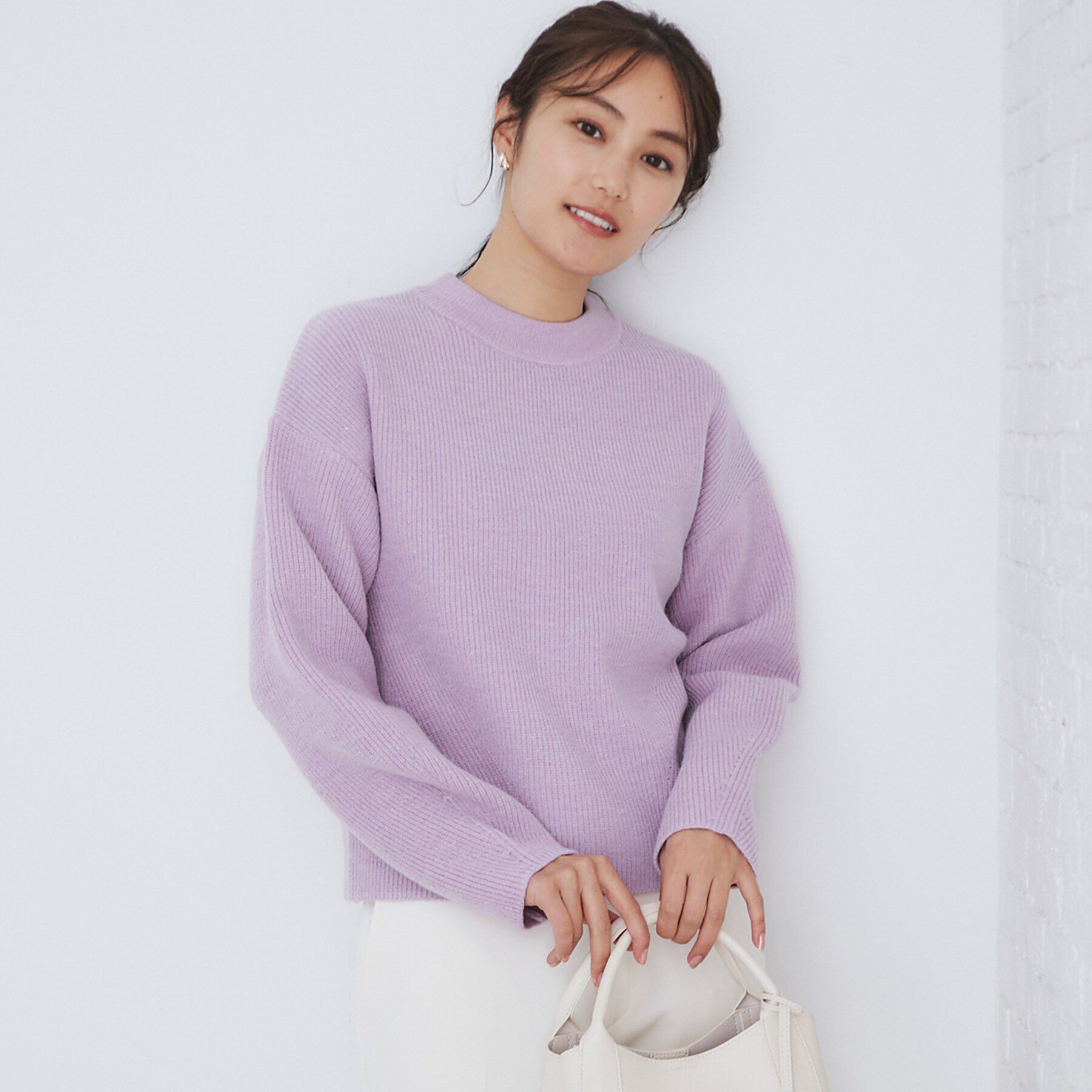 index「《6color/S-LLsize》片畦ハイネックニット【洗濯機洗い可】」|ニット・セーター|ラベンダー(880)