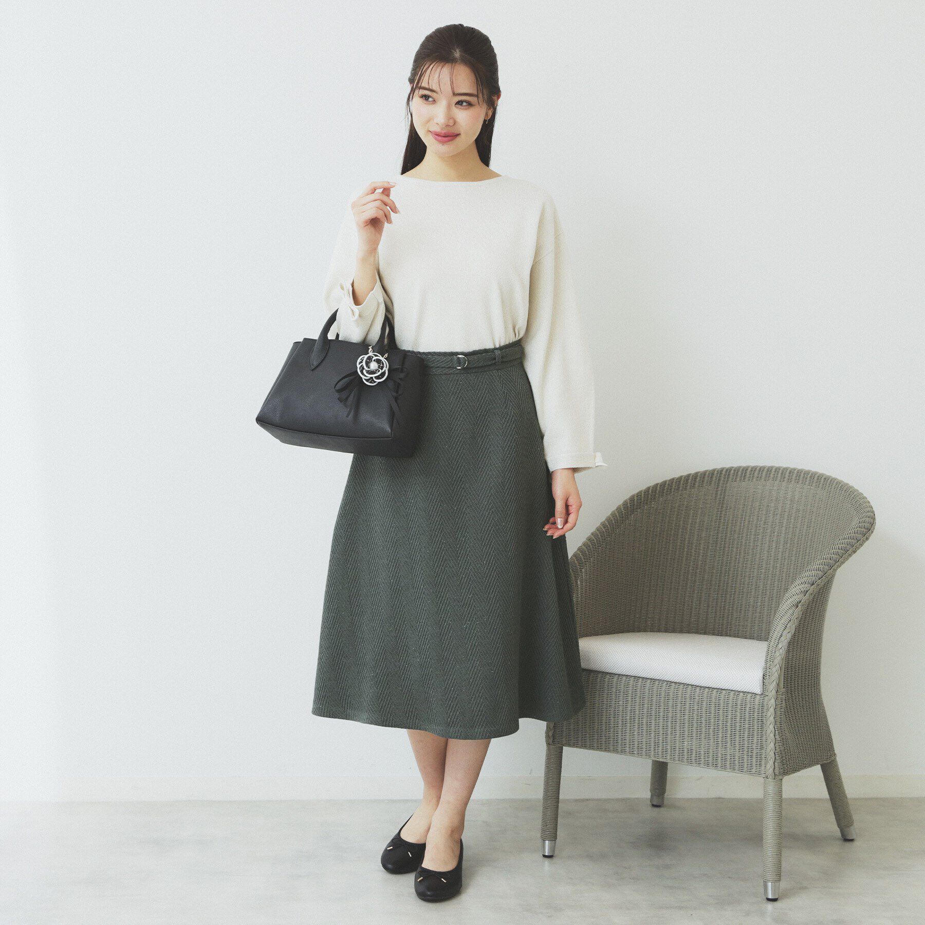 index「ツイードヘリンボーンフレアスカート【洗濯機洗い可/イージーアイロン】」|スカート|