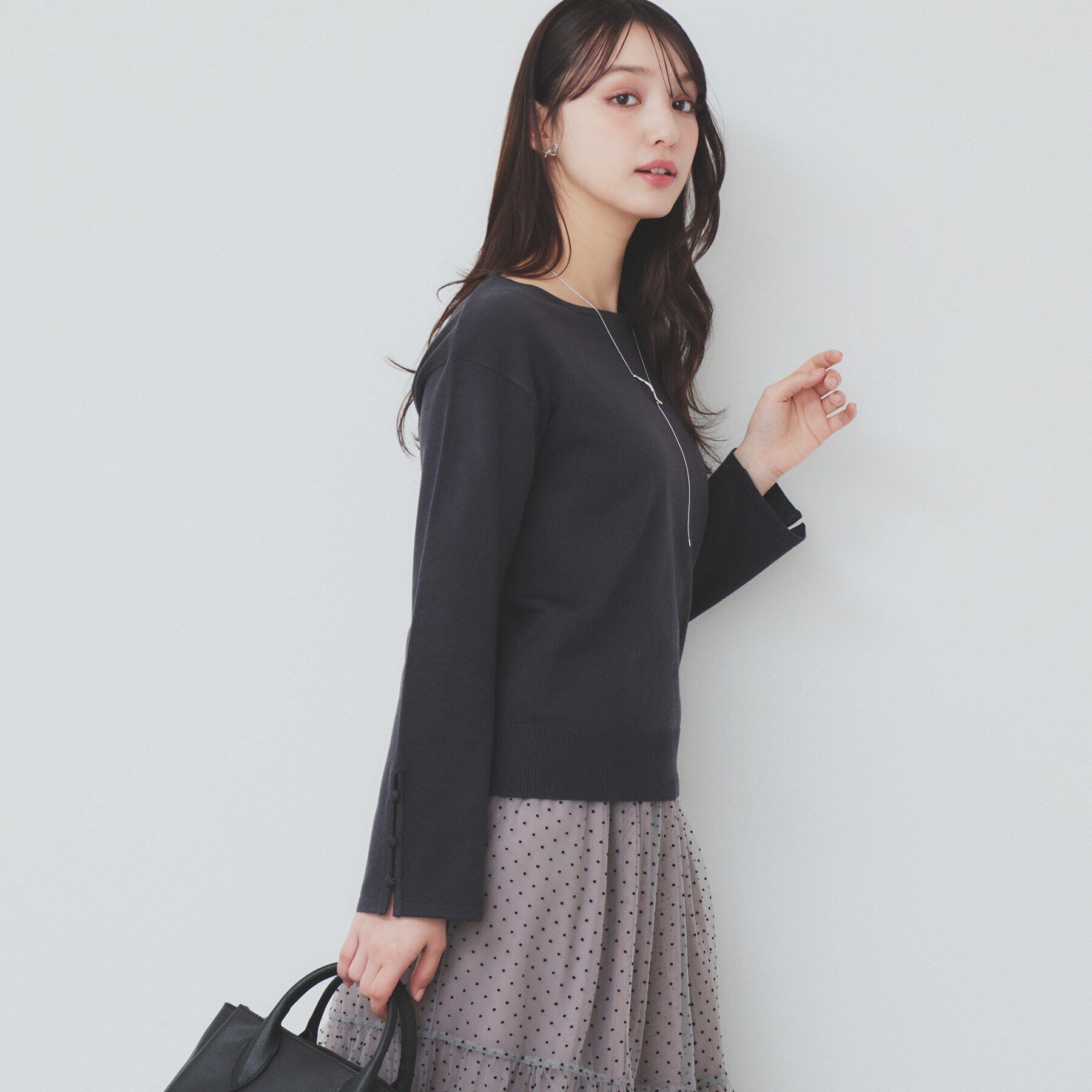 index「袖スリットスリーブニット【洗濯機洗い可】」|ニット・セーター|チャコールグレー(0