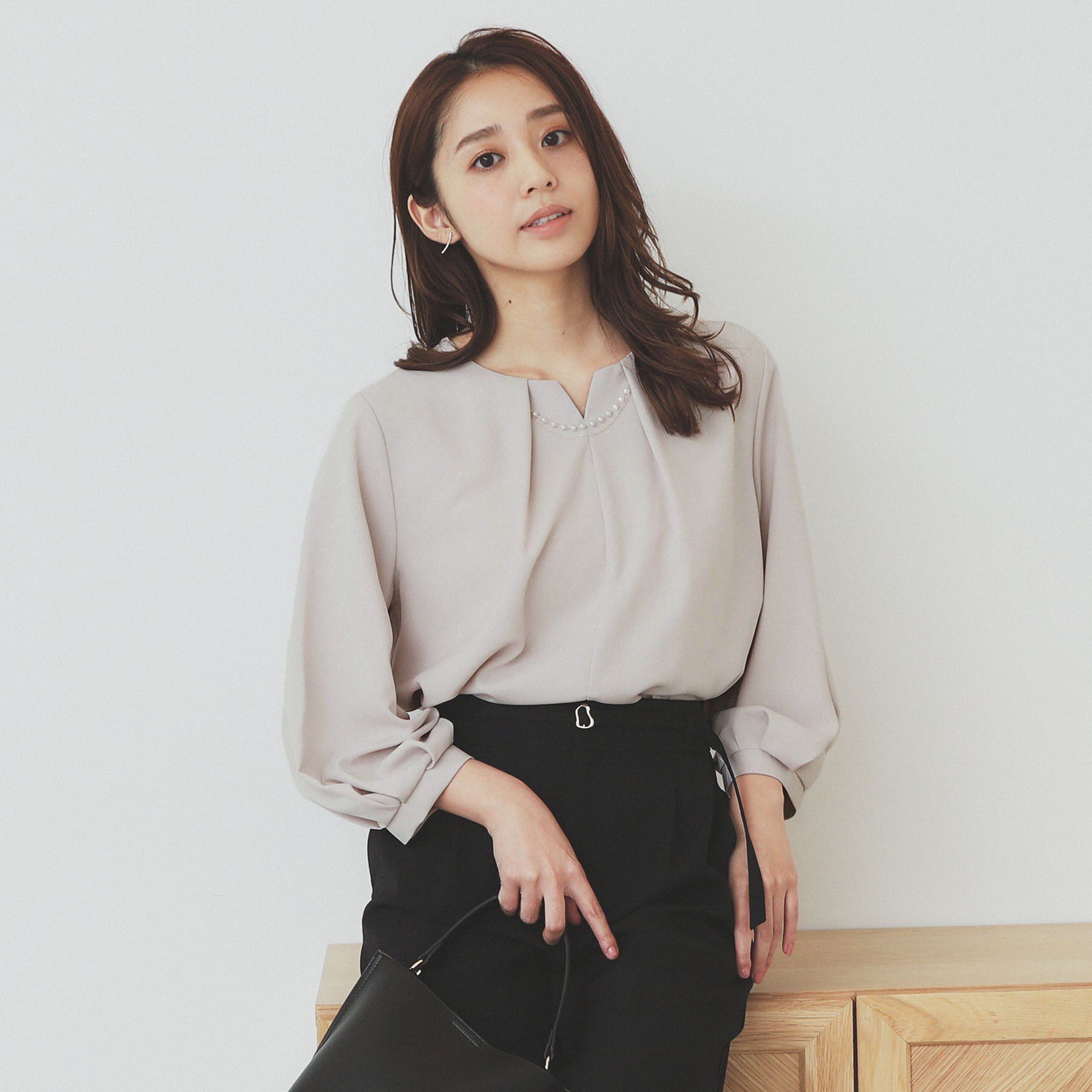 index「2WAYキーネックタックブラウス【洗濯機洗い可/防シワ】」|シャツ・ブラウス|ピンクベージュ(05