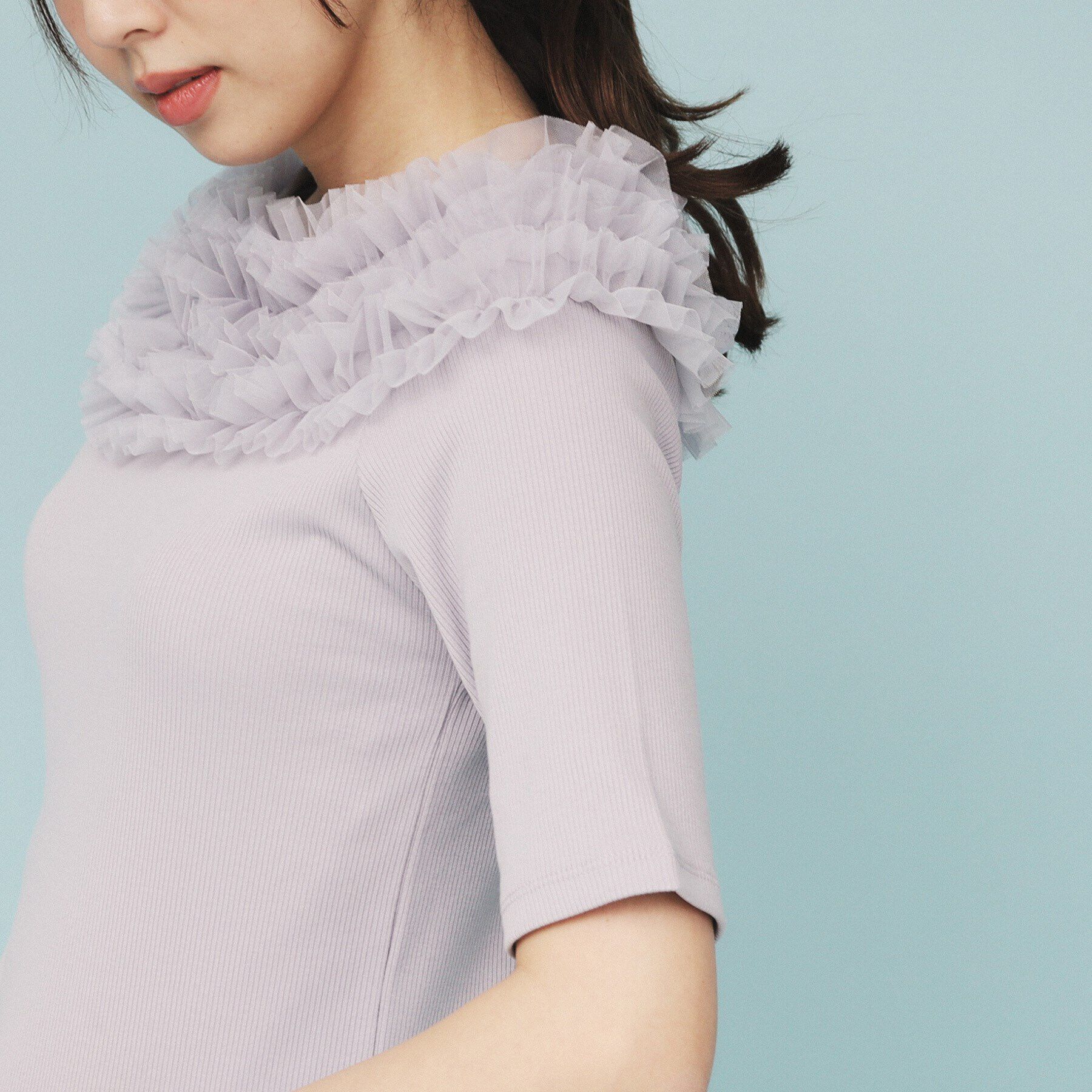 index「《美人百花掲載》チュールフリルリブトップス【洗濯機洗い可】」|Tシャツ・カットソー|