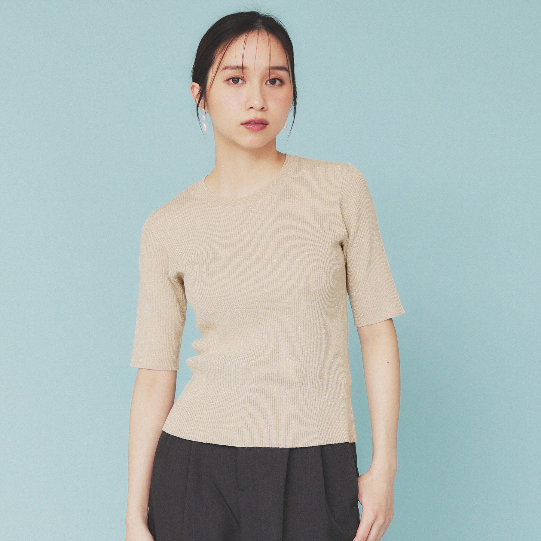 index「《ツインセット》アシメチュールキャミ&times;ラメリブニット【洗濯機洗い可】」|ニット・セーター|