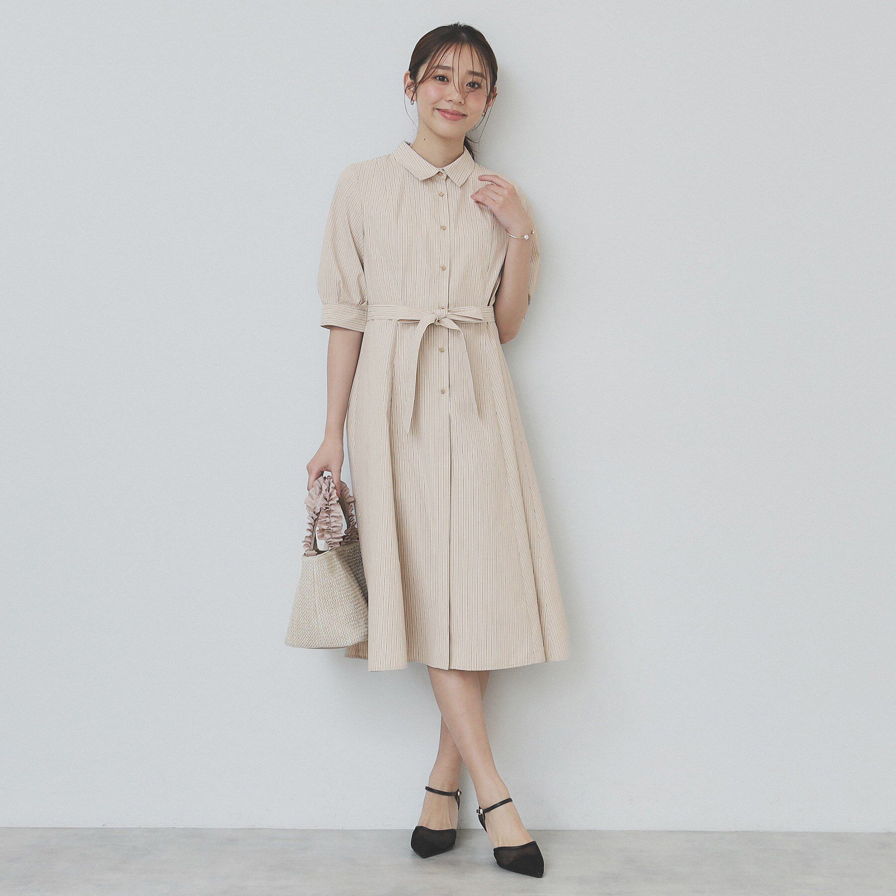 index「ストライプシャツワンピース【洗濯機洗い可/イージーアイロン】」|ワンピース|