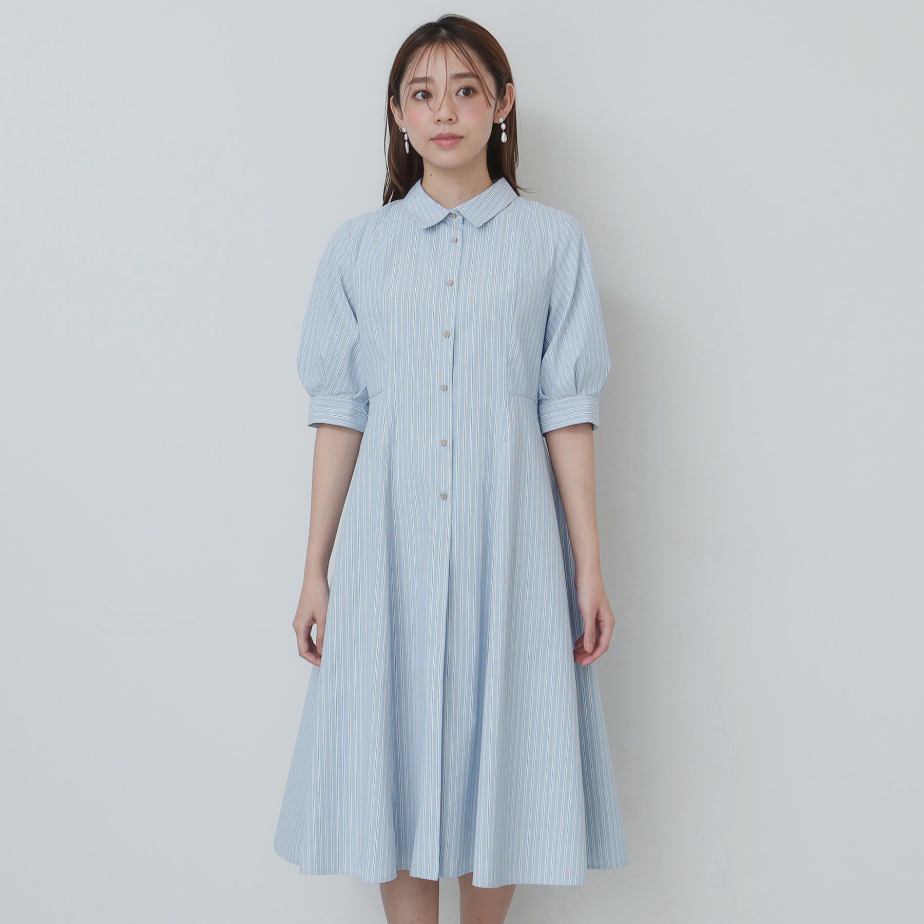 index「ストライプシャツワンピース【洗濯機洗い可/イージーアイロン】」|ワンピース|