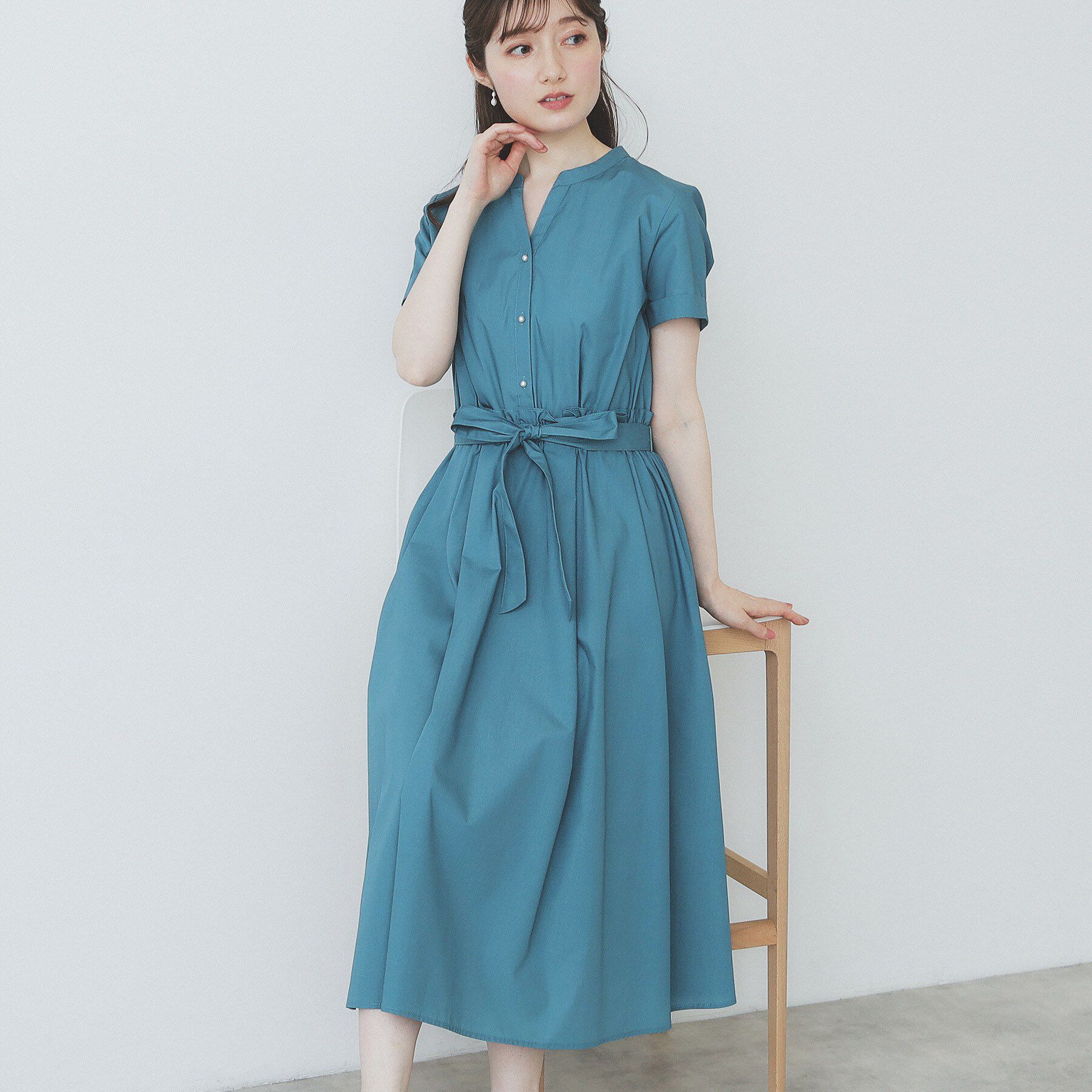 index「《andGIRL掲載》タックフレアワンピース【洗濯機洗い可/イージーアイロン】」|ワンピース|ブルーグリーン(09