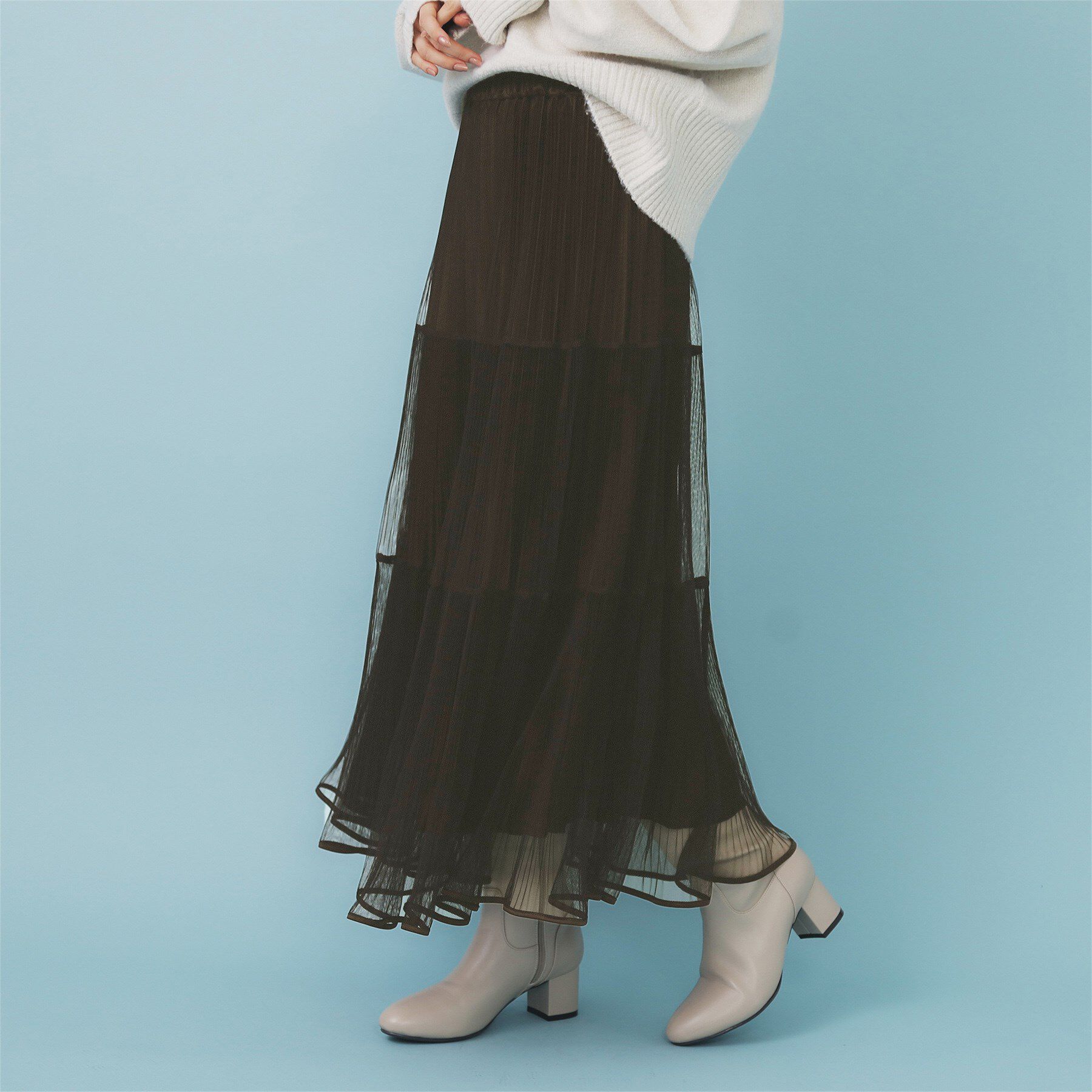 index「リバーシブルチュールティアードフレアスカート【洗濯機OK】」|スカート|ブラウン(044)