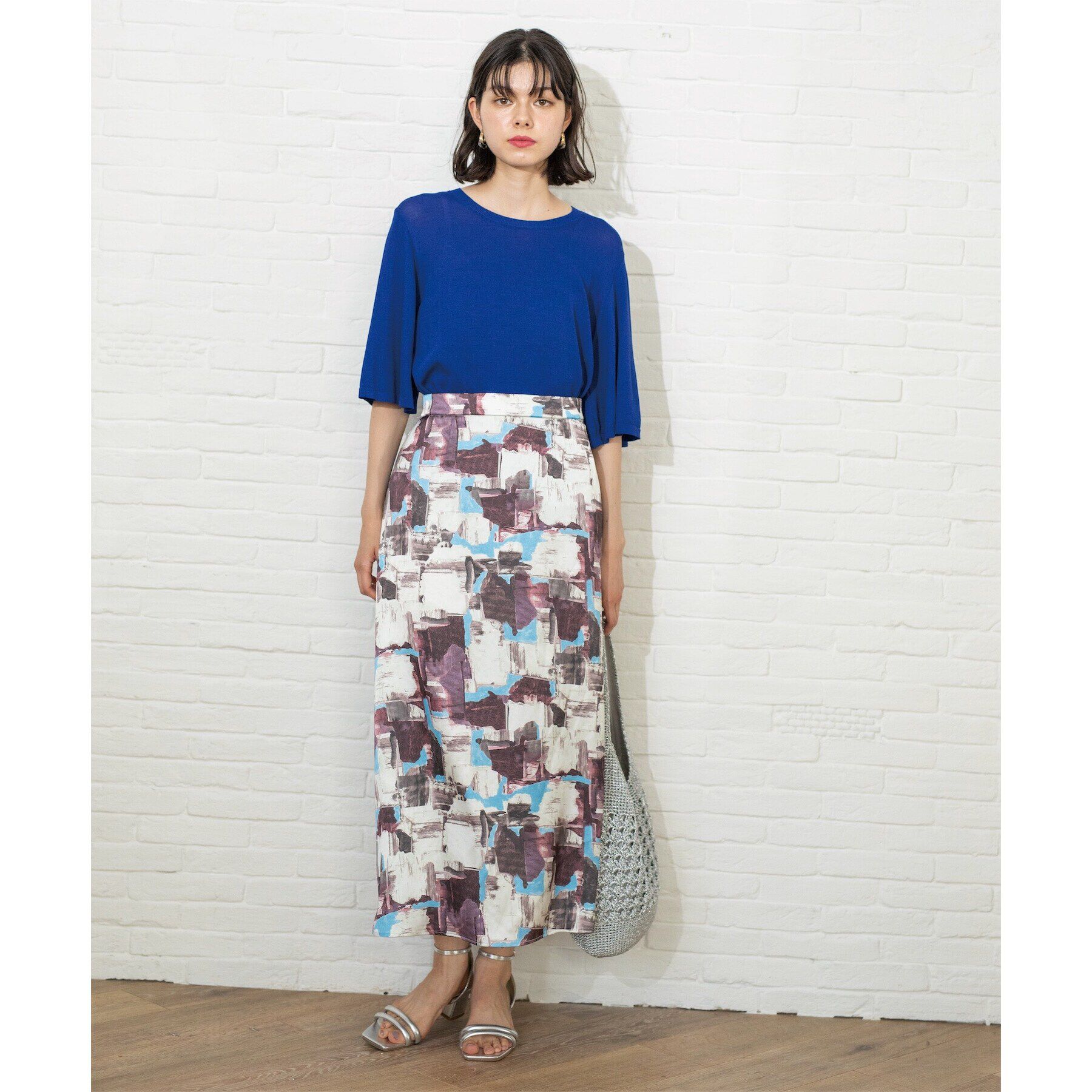 OPAQUE.CLIP「幾何プリント サテンナローフレアスカート【洗濯機洗い可】」|スカート|