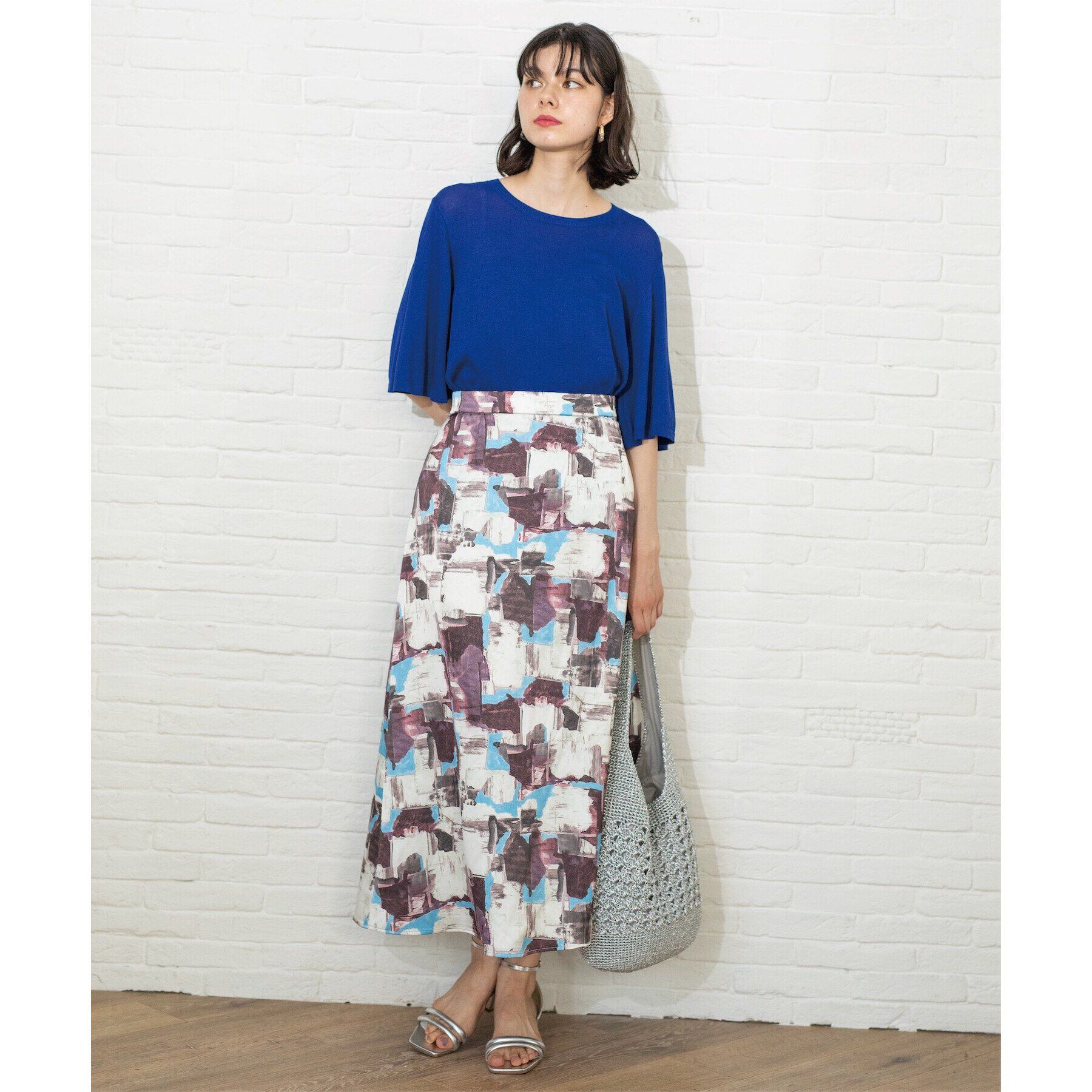 OPAQUE.CLIP「幾何プリント サテンナローフレアスカート【洗濯機洗い可】」|スカート|