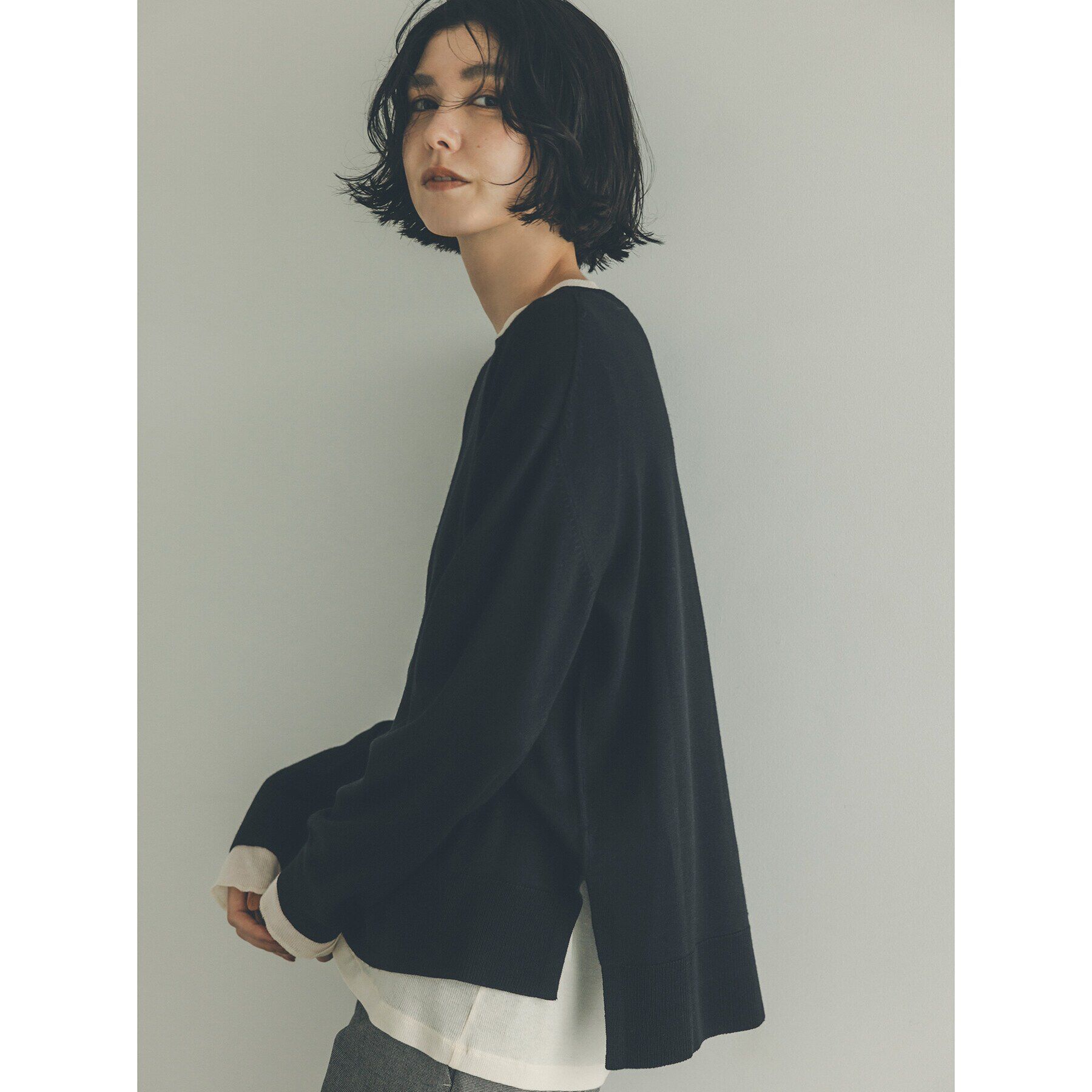 OPAQUE.CLIP「《S-LLsize/6color》ボートネックニット／FILIVIVI・フィルビビ【洗濯機洗い可】」|ニット・セーター|ブラック(019)