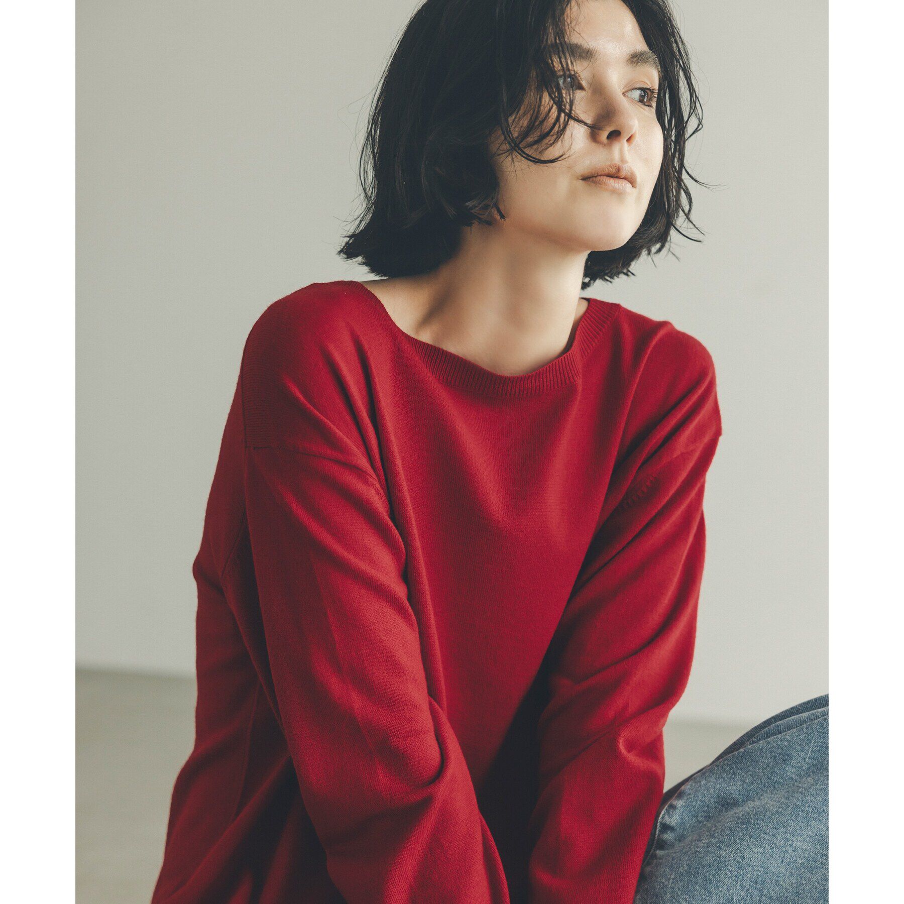 OPAQUE.CLIP「《S-LLsize/6color》ボートネックニット／FILIVIVI・フィルビビ【洗濯機洗い可】」|ニット・セーター|レッド(062)