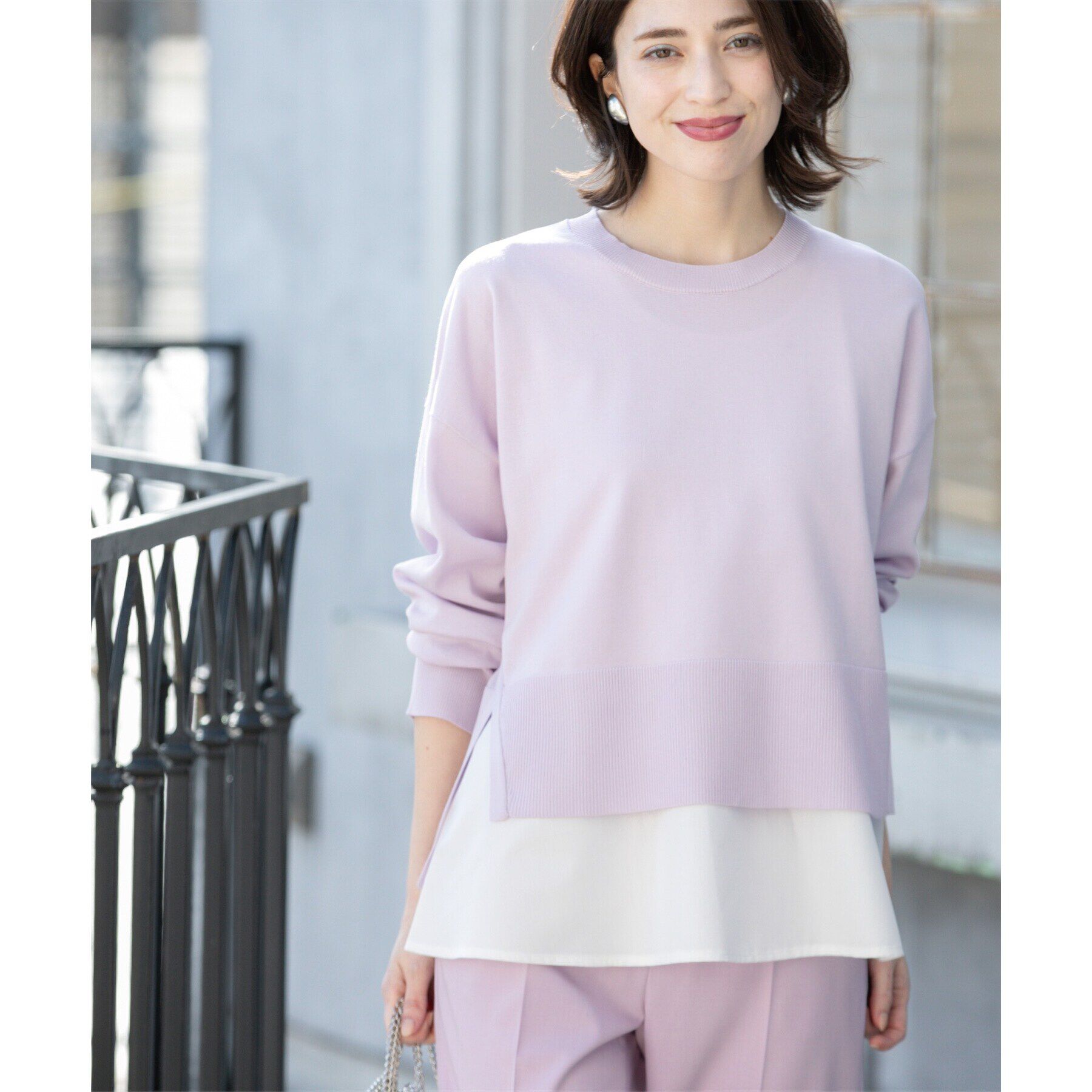 OPAQUE.CLIP「《ツインセット》ワイドニット&times;裾フレアタンクトップ【洗濯機洗い可/抗ピル】」|ニット・セーター|