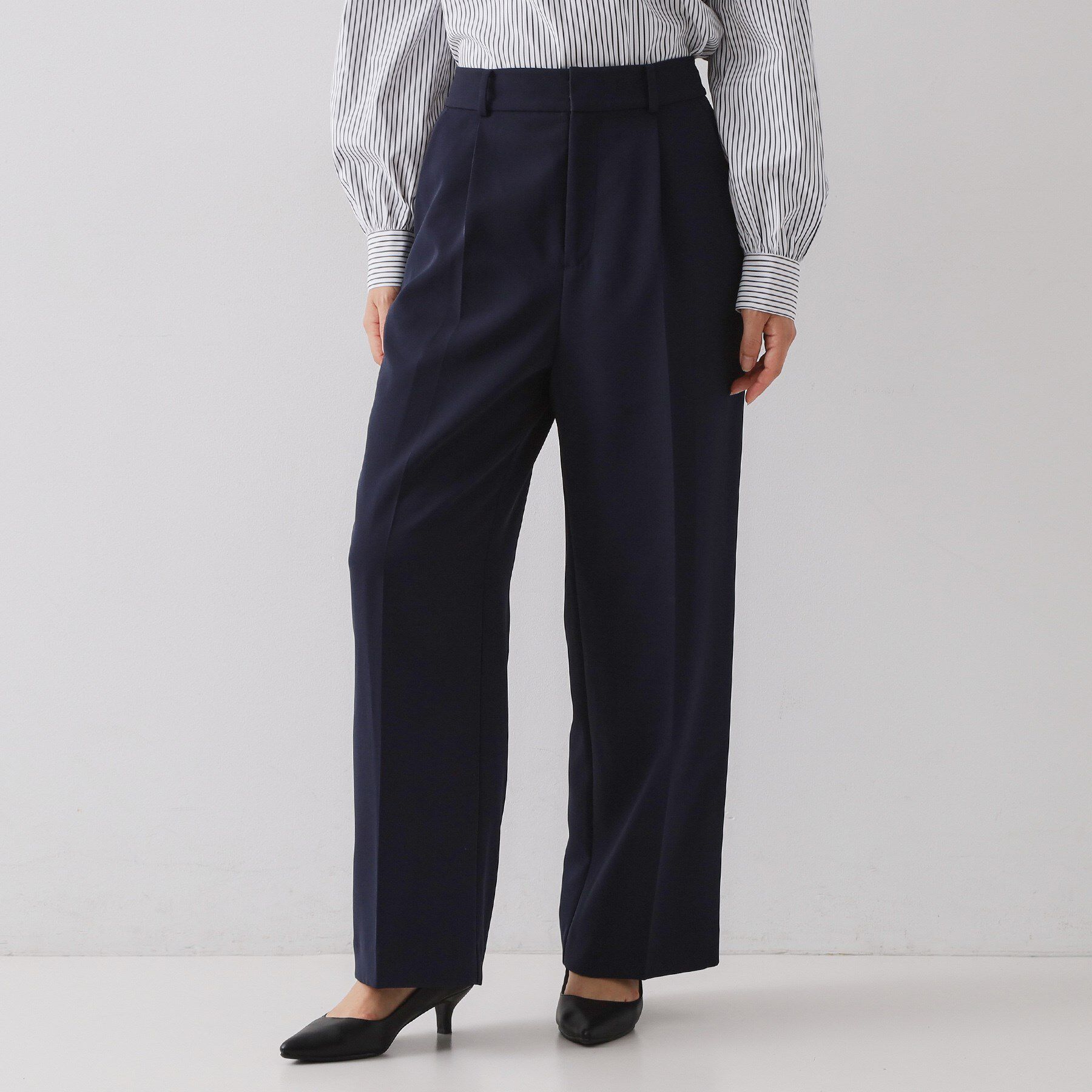 OPAQUE.CLIP「≪通勤・セレモニーセットアップ対応≫ ワイドパンツダブルクロス【洗濯機OK】」|その他|ネイビー(094)