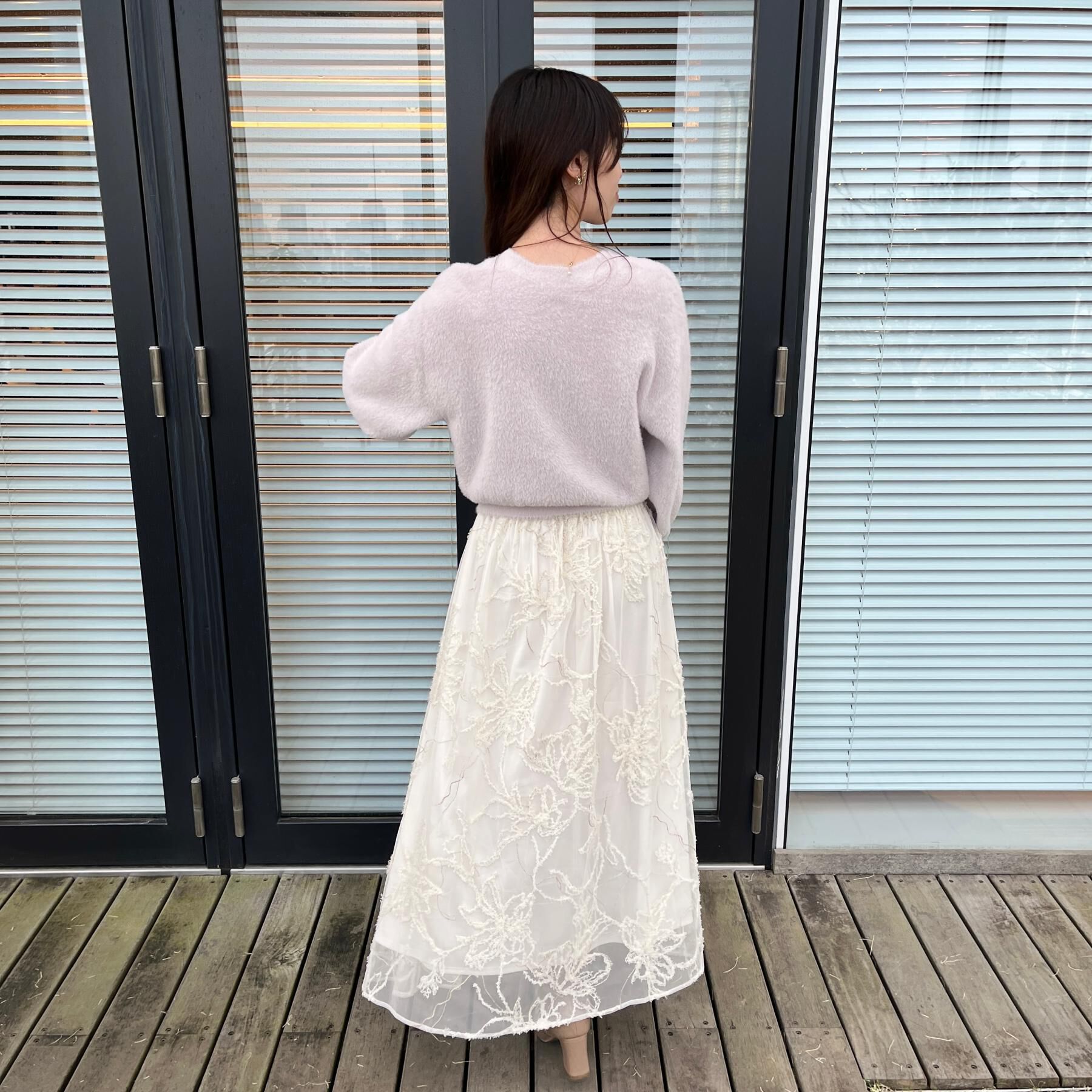 Couture broach「【通勤】ラメ刺繍ブークレチュールスカート」|スカート|