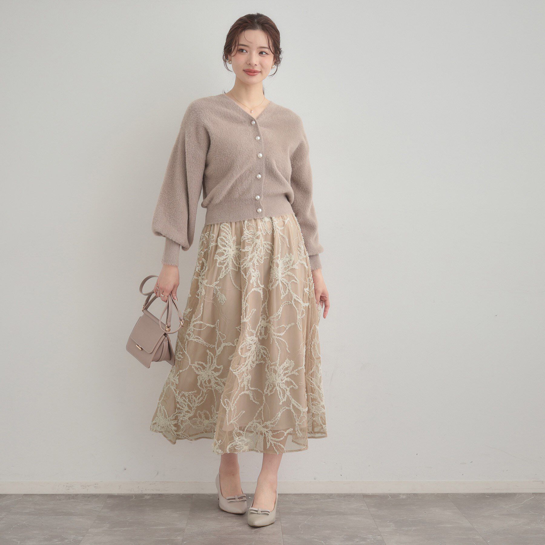 Couture broach「【通勤】ラメ刺繍ブークレチュールスカート」|スカート|