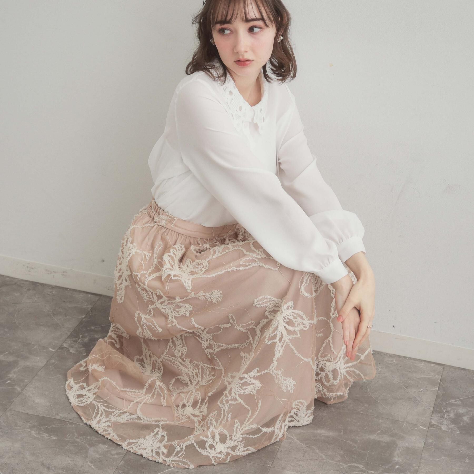 Couture broach「【通勤】ラメ刺繍ブークレチュールスカート」|スカート|