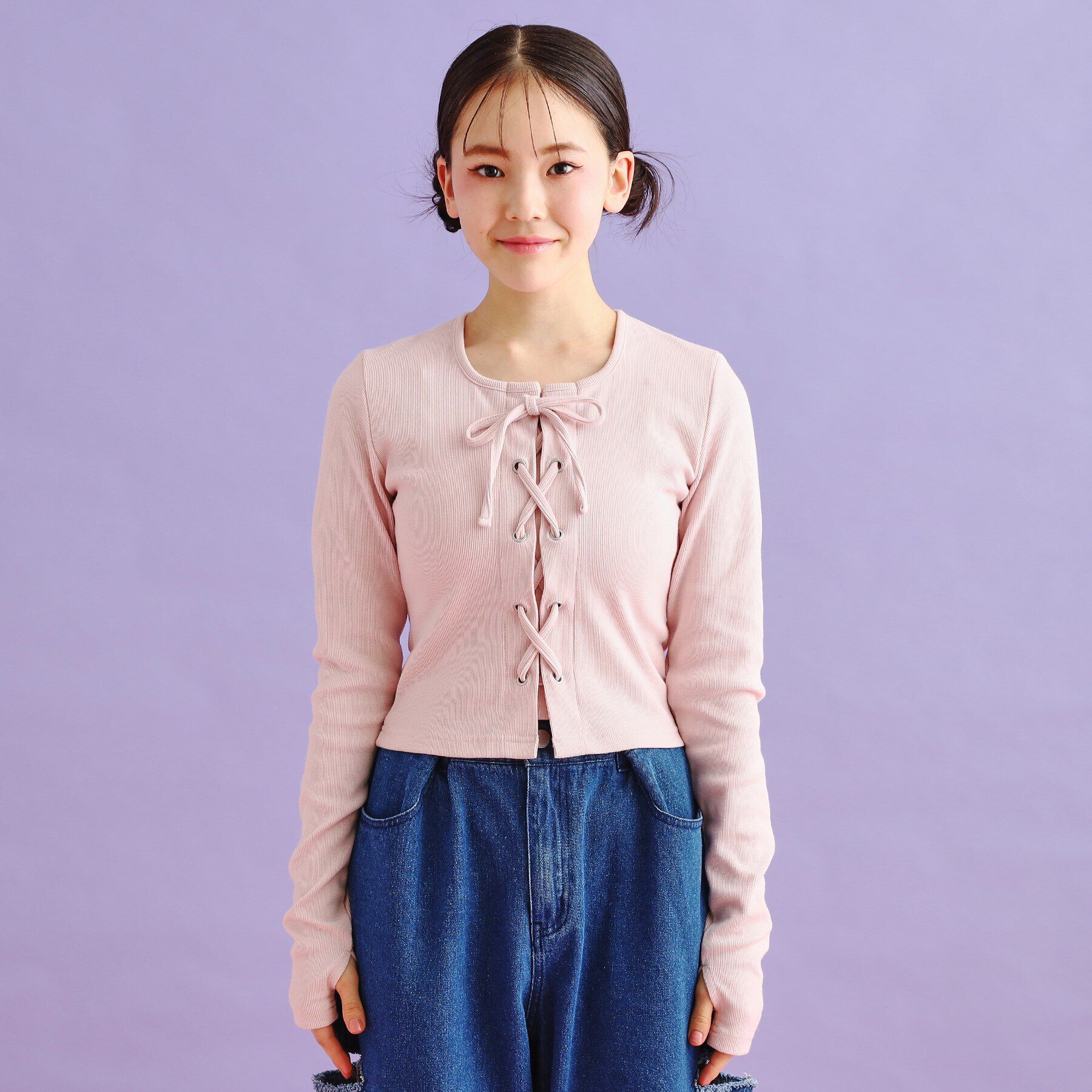 PINK-latte「レースアップテレコプルオーバー」|Tシャツ・カットソー|
