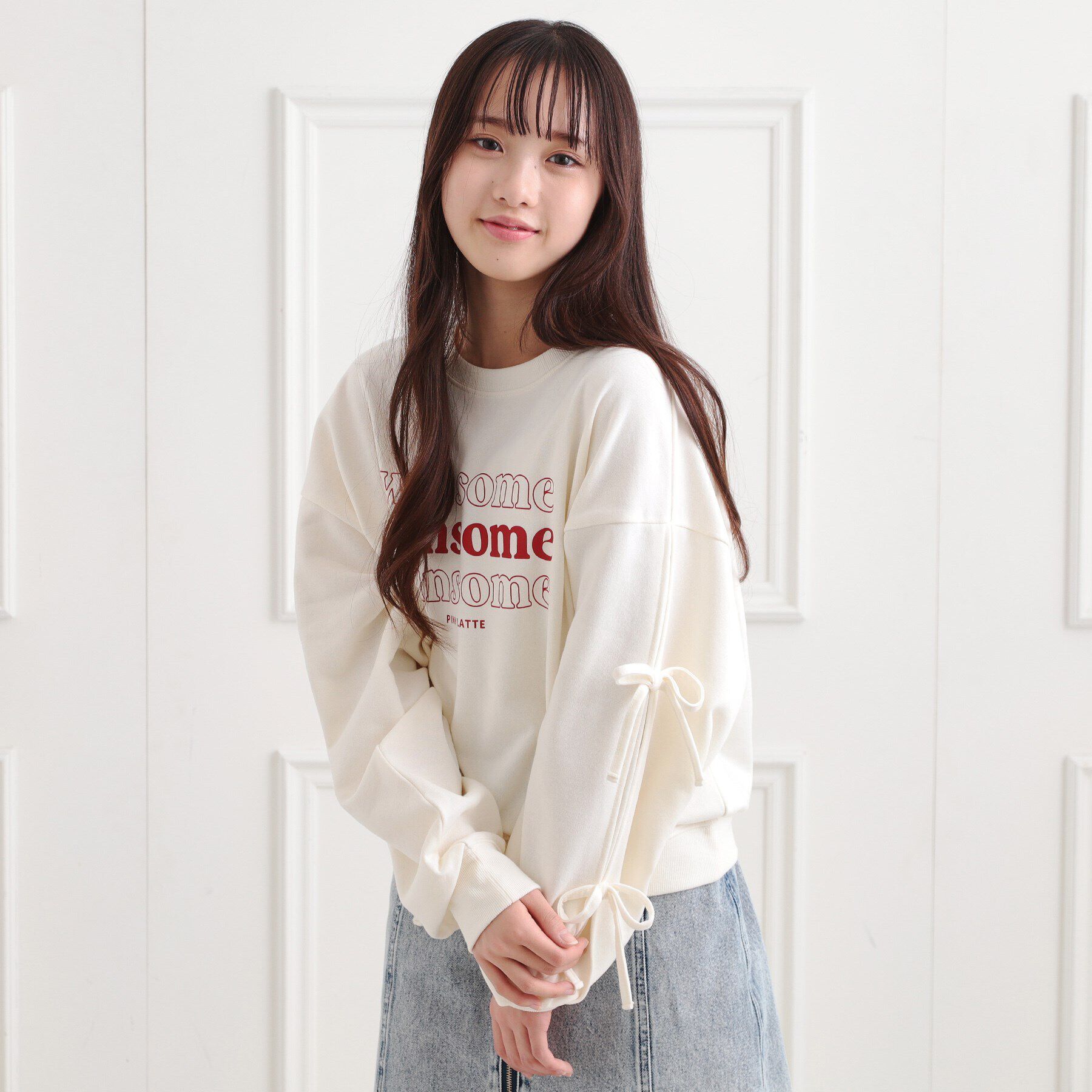 PINK-latte「ミニ裏毛リボンプルオーバー」|Tシャツ・カットソー|