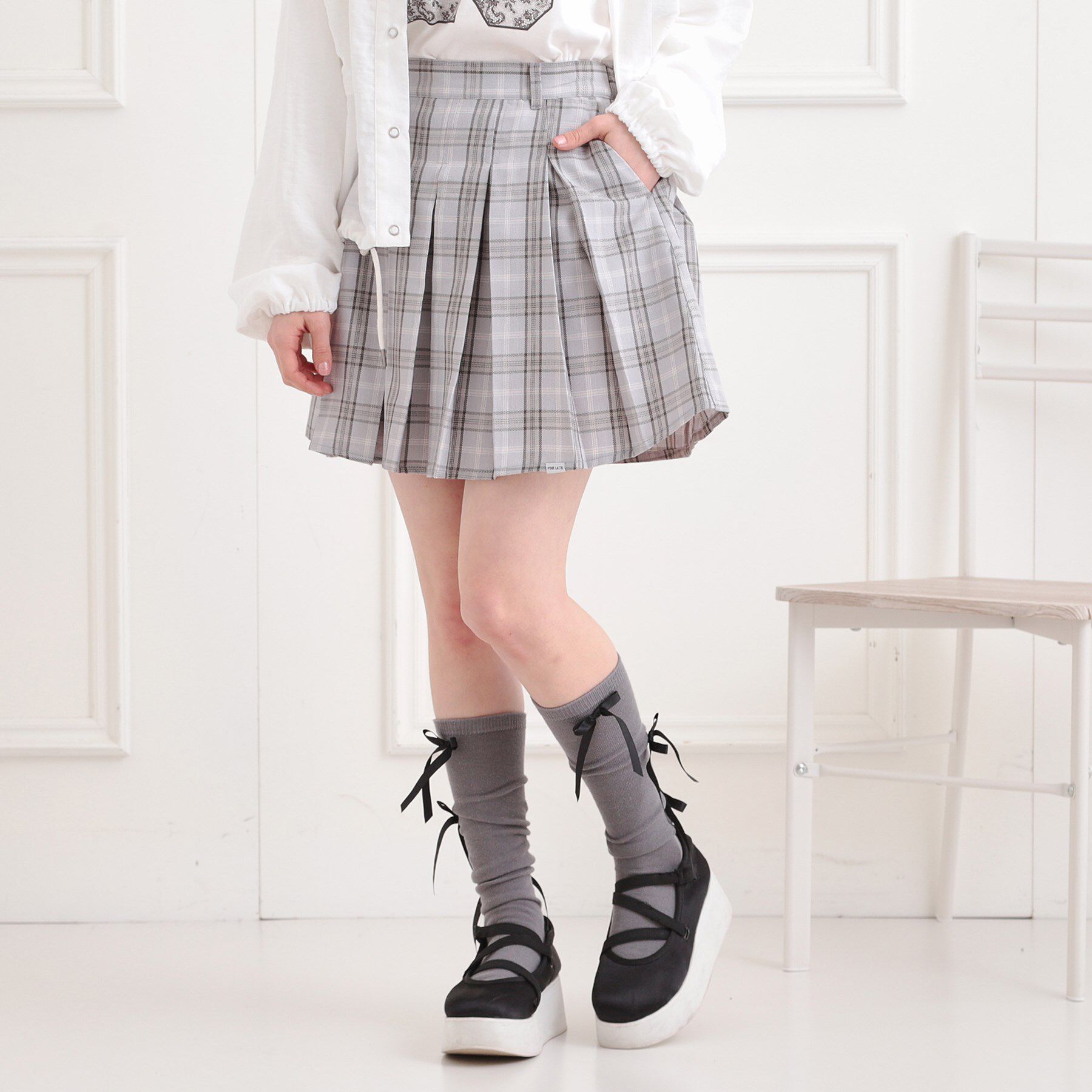 PINK-latte「インパンプリーツチェックスカート」|スカート|