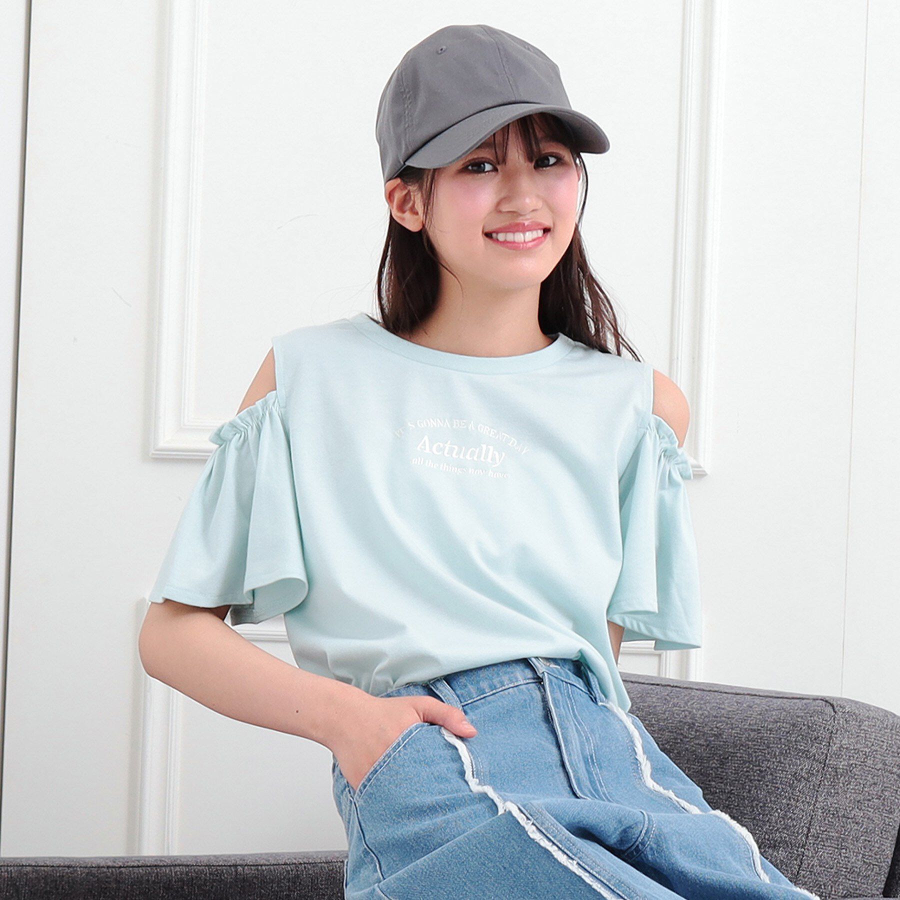 PINK-latte「肩あきフレアスリーブトップス」|Tシャツ・カットソー|