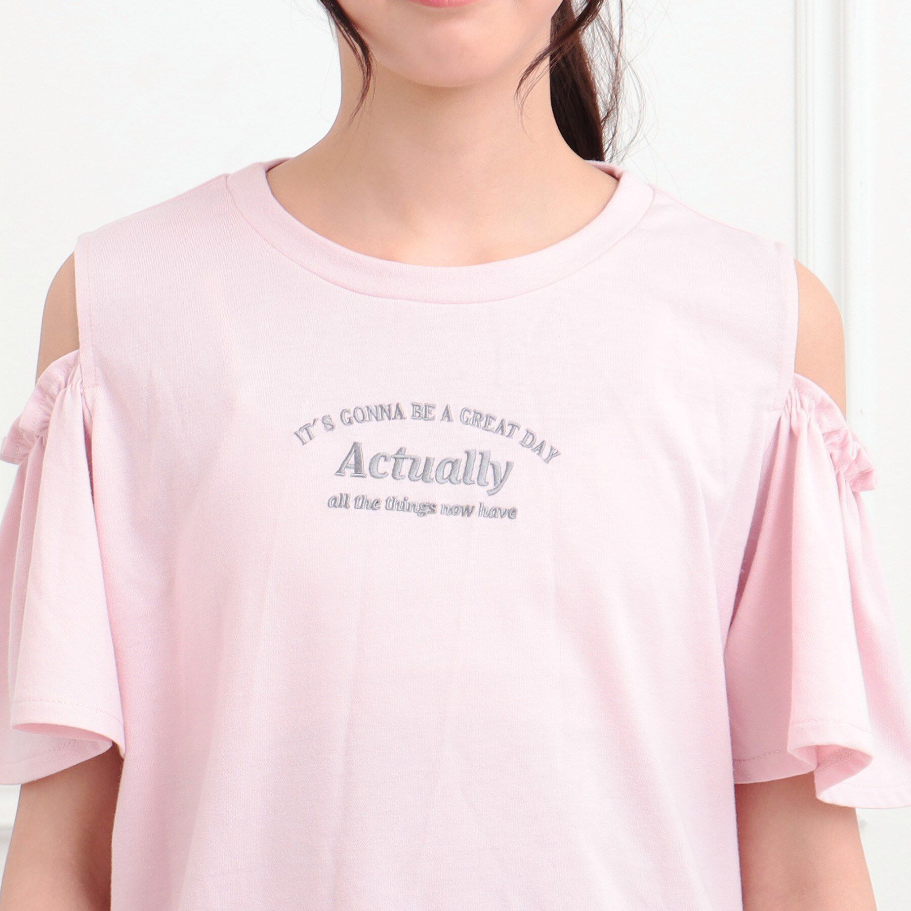 PINK-latte「肩あきフレアスリーブトップス」|Tシャツ・カットソー|