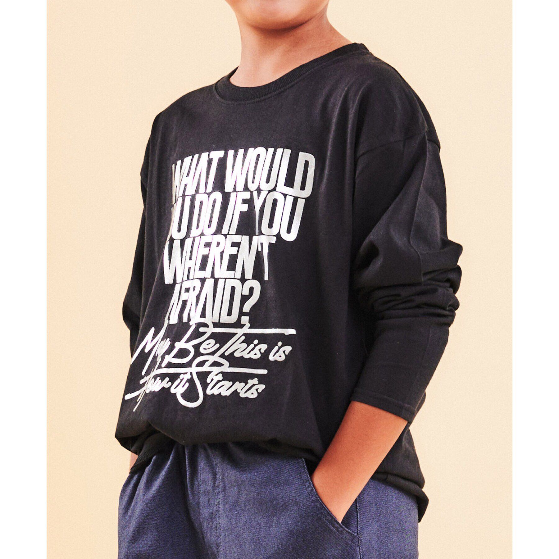 THE SHOP TK「【130-160】オーガビッツコットン長袖Tシャツ/洗濯機OK」|Tシャツ・カットソー|ブラック(019)